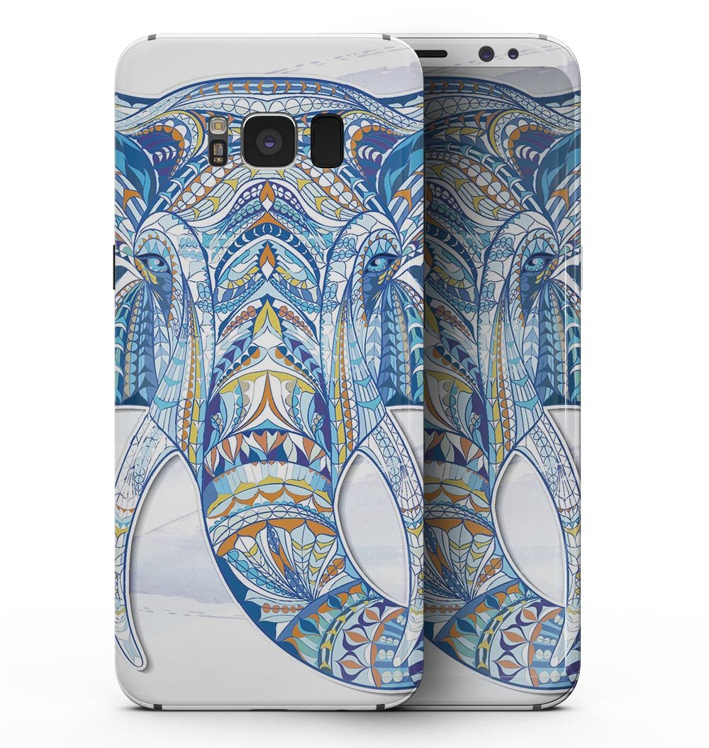 Geometric Sacred Elephant skin for Samsung Galaxy S8, showcasing vibrant colors and intricate geometric patterns.