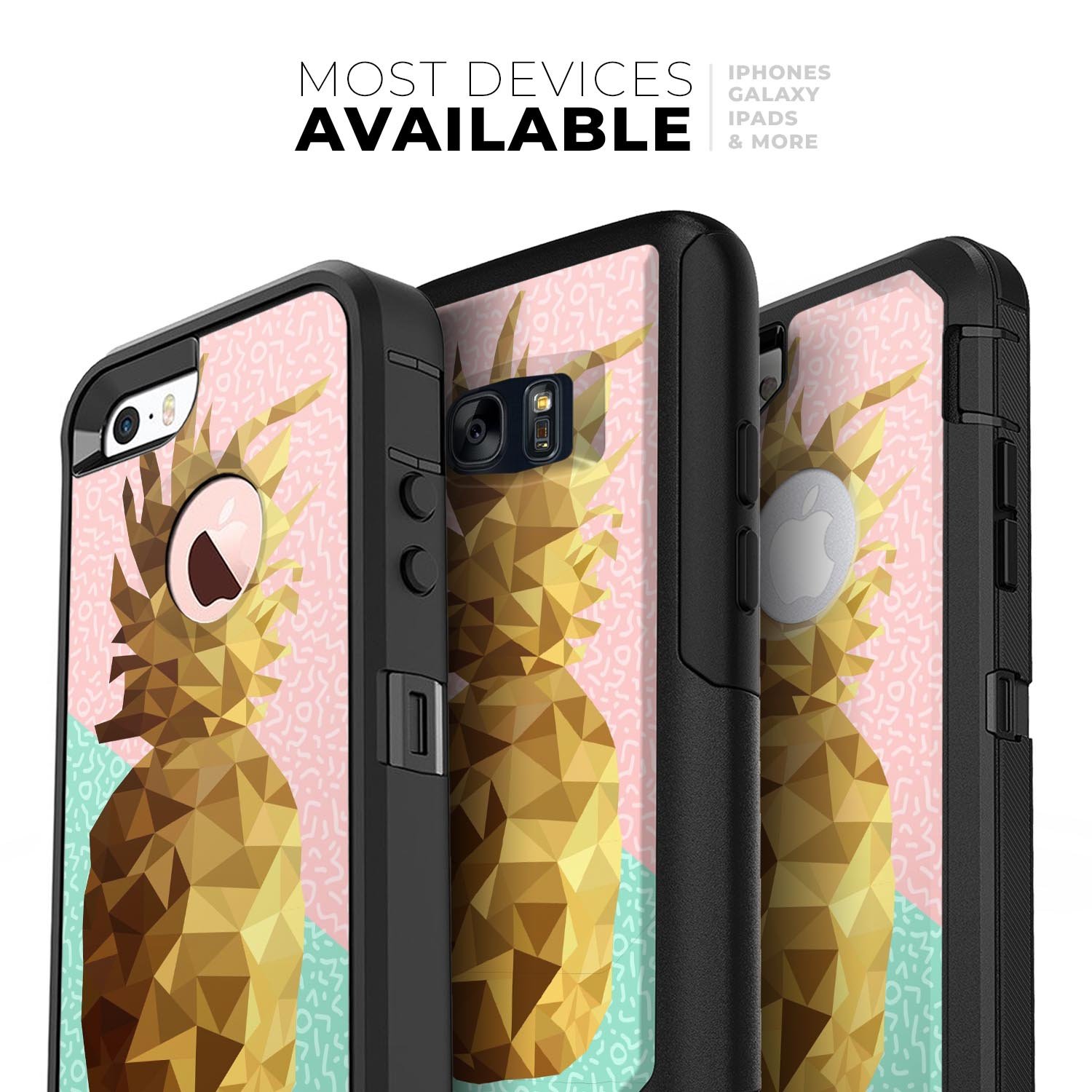 Geometric Summer Pineapple Skin Kit for iPhone OtterBox Cases featuring vibrant pineapple design and premium quality materials.