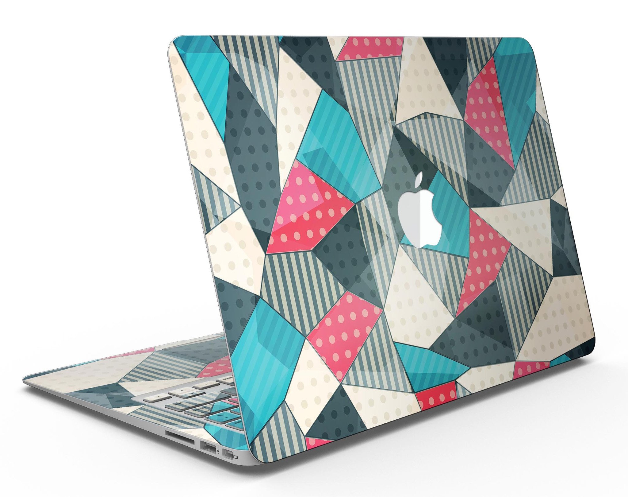 Geometry and Polkadots MacBook Air Skin Kit showcasing vibrant design and premium vinyl material.