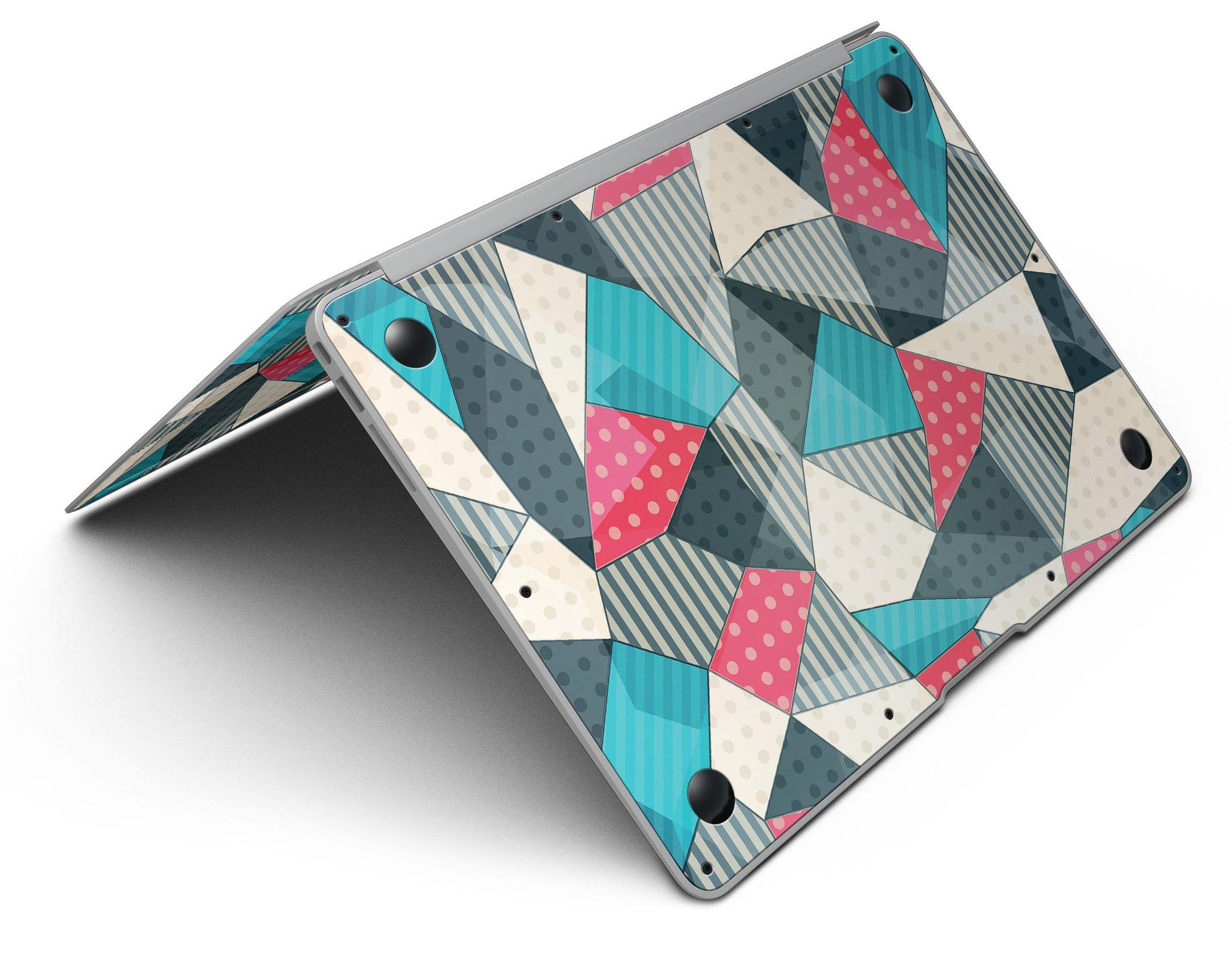 Geometry and Polkadots MacBook Air Skin Kit showcasing vibrant design and premium vinyl material.