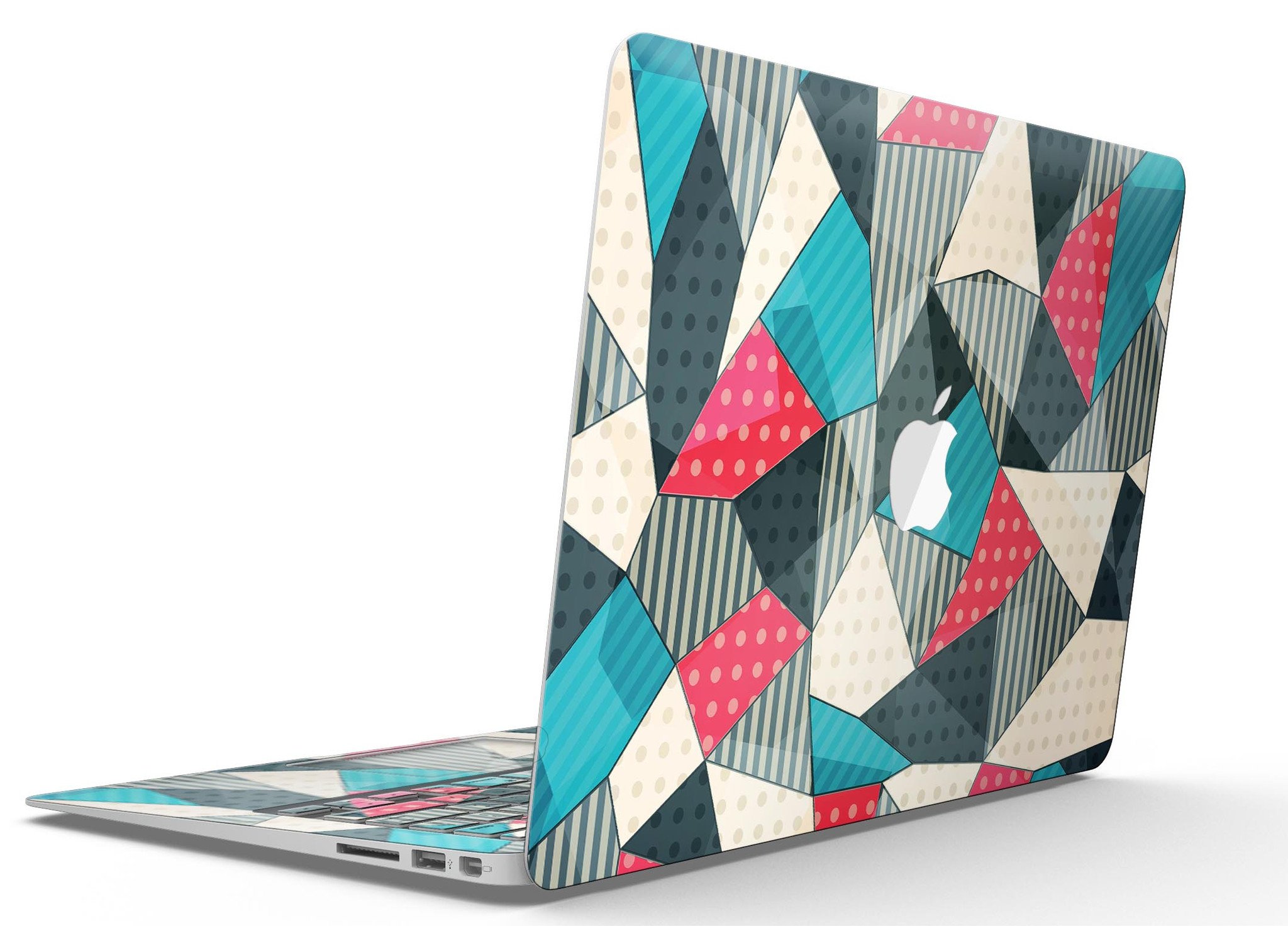 Geometry and Polkadots MacBook Air Skin Kit showcasing vibrant design and premium vinyl material.