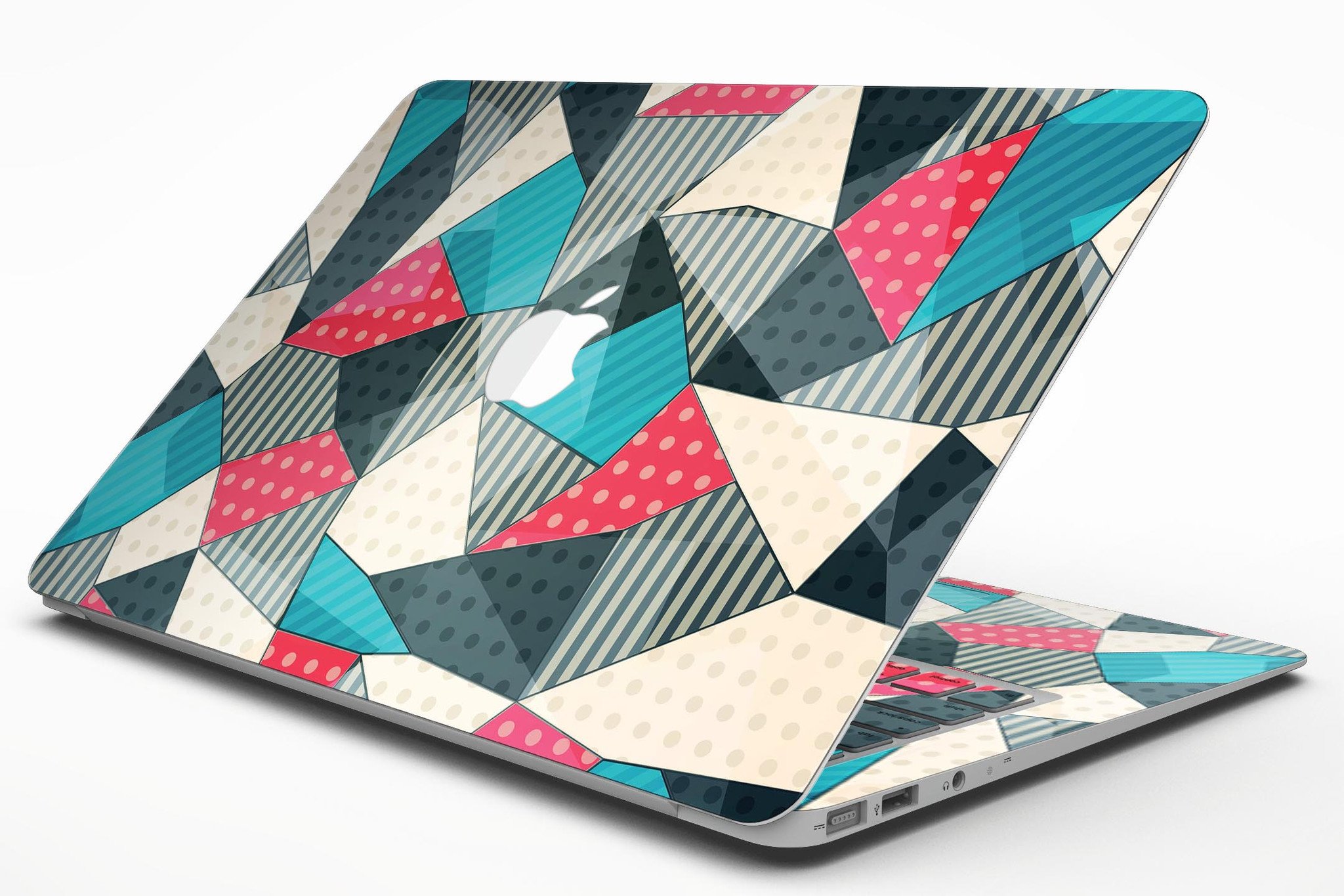 Geometry and Polkadots MacBook Air Skin Kit showcasing vibrant design and premium vinyl material.