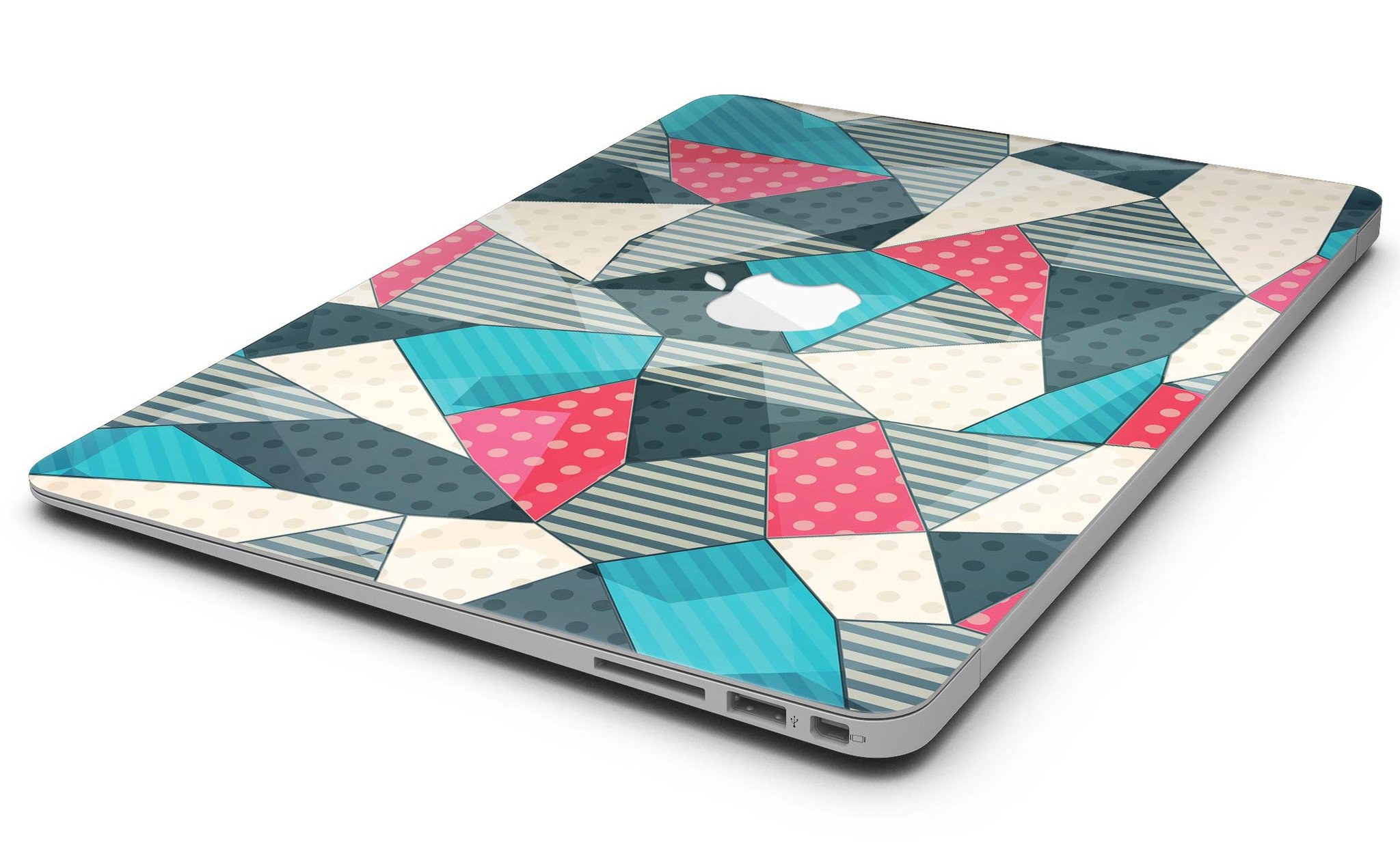 Geometry and Polkadots MacBook Air Skin Kit showcasing vibrant design and premium vinyl material.