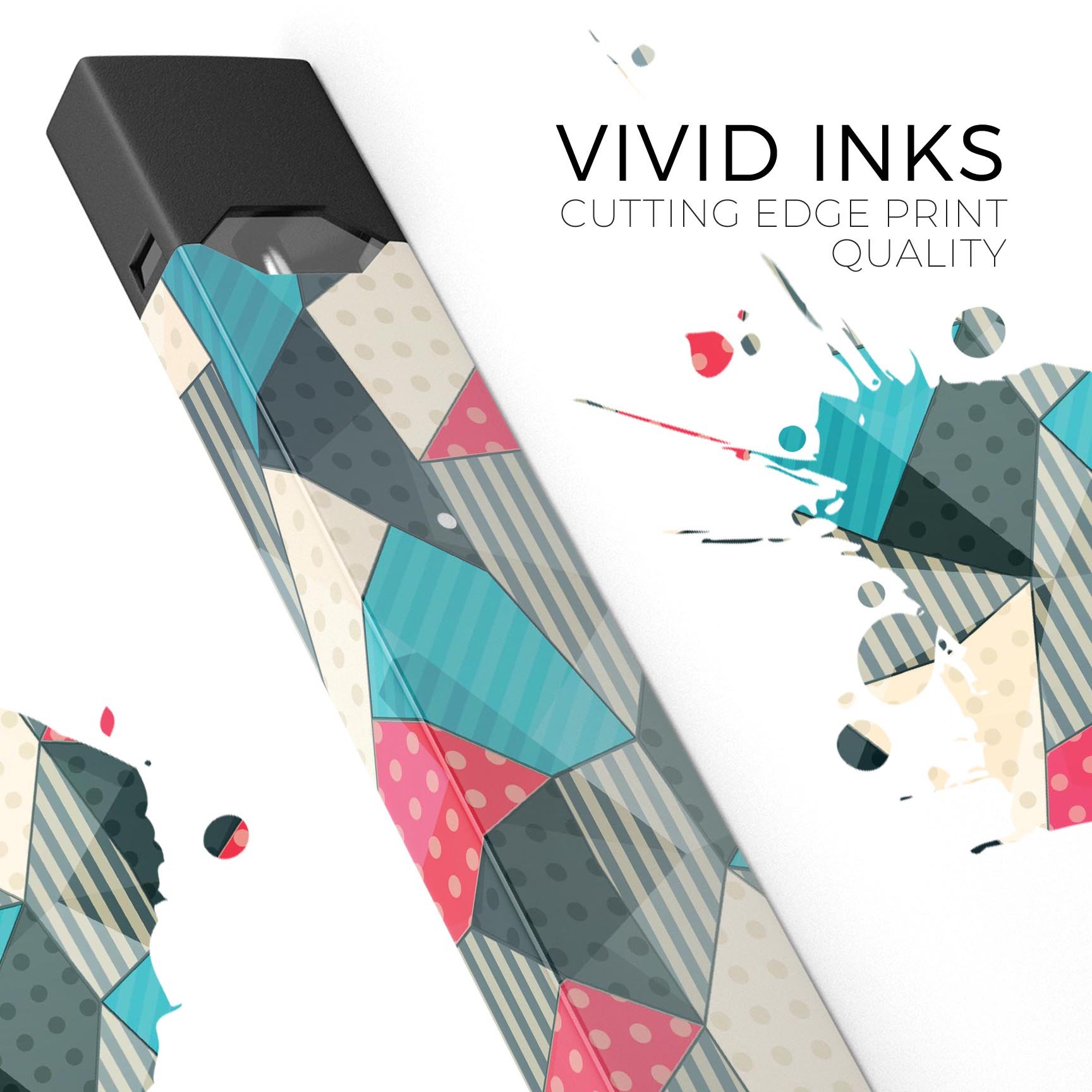 Geometry and Polkadots premium decal skin-wrap sticker for JUUL device, showcasing vibrant geometric patterns and polkadots.