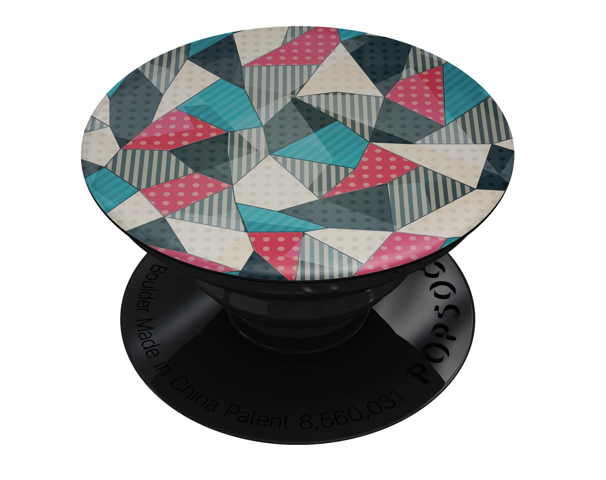 Geometry and Polkadots Skin Kit for PopSockets featuring vibrant geometric patterns and polka dots on a premium vinyl material.