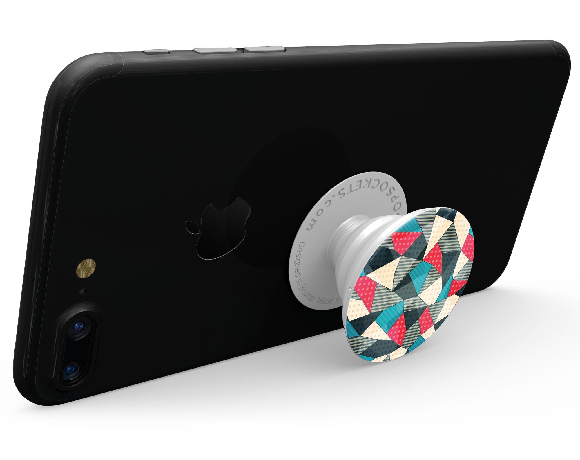 Geometry and Polkadots Skin Kit for PopSockets featuring vibrant geometric patterns and polka dots on a premium vinyl material.