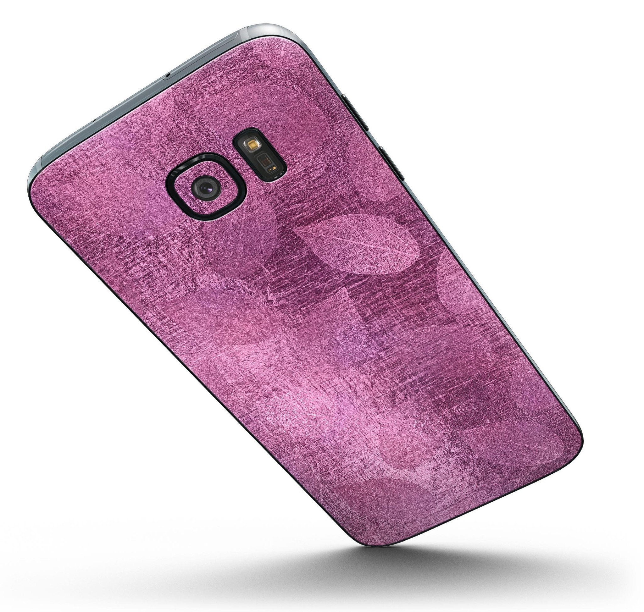 Glamorous Pink Leaves Full Body Skin-Kit for Samsung Galaxy S7, showcasing vibrant pink leaf design on a sleek device.