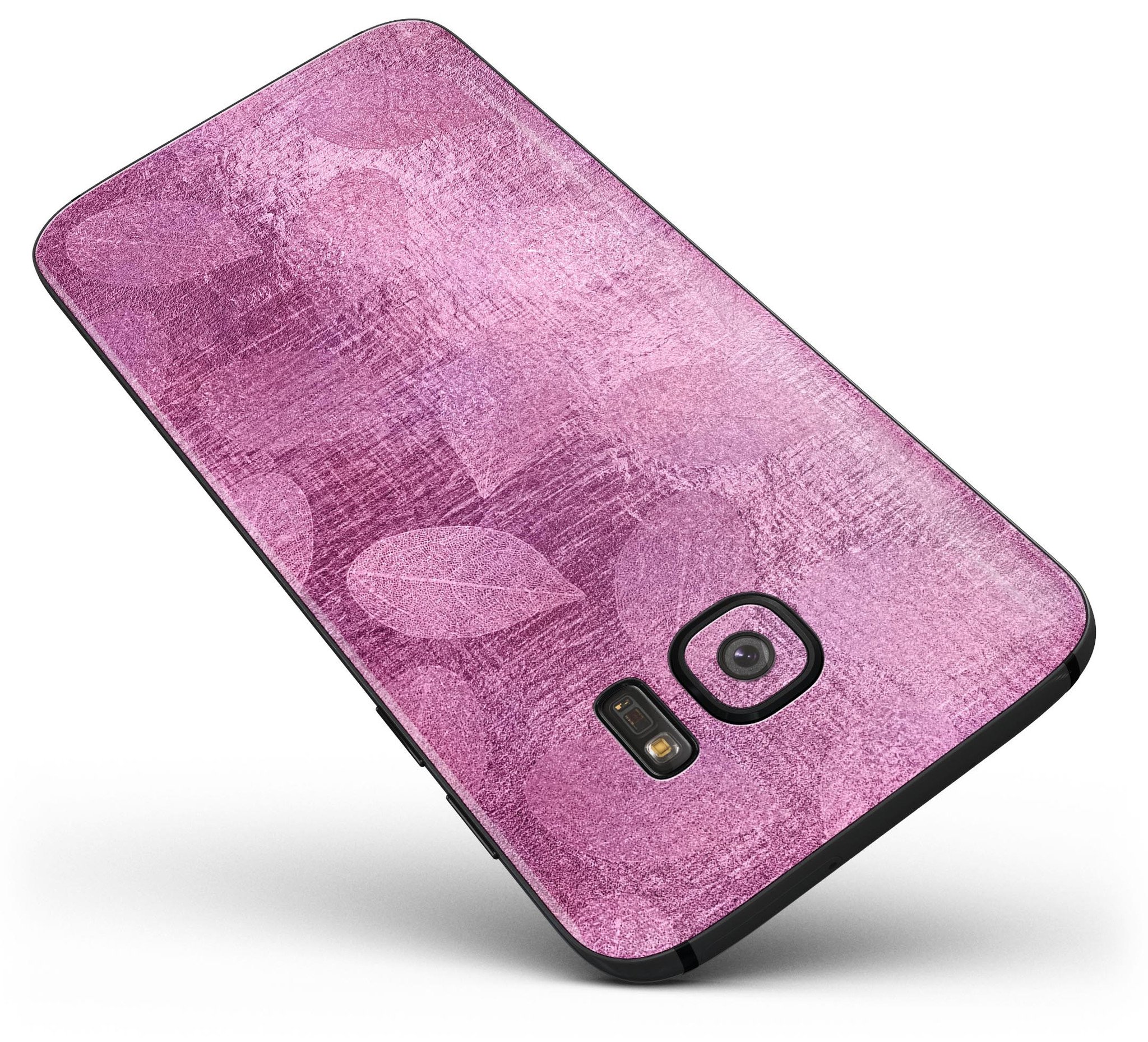 Glamorous Pink Leaves Full Body Skin-Kit for Samsung Galaxy S7, showcasing vibrant pink leaf design on a sleek device.