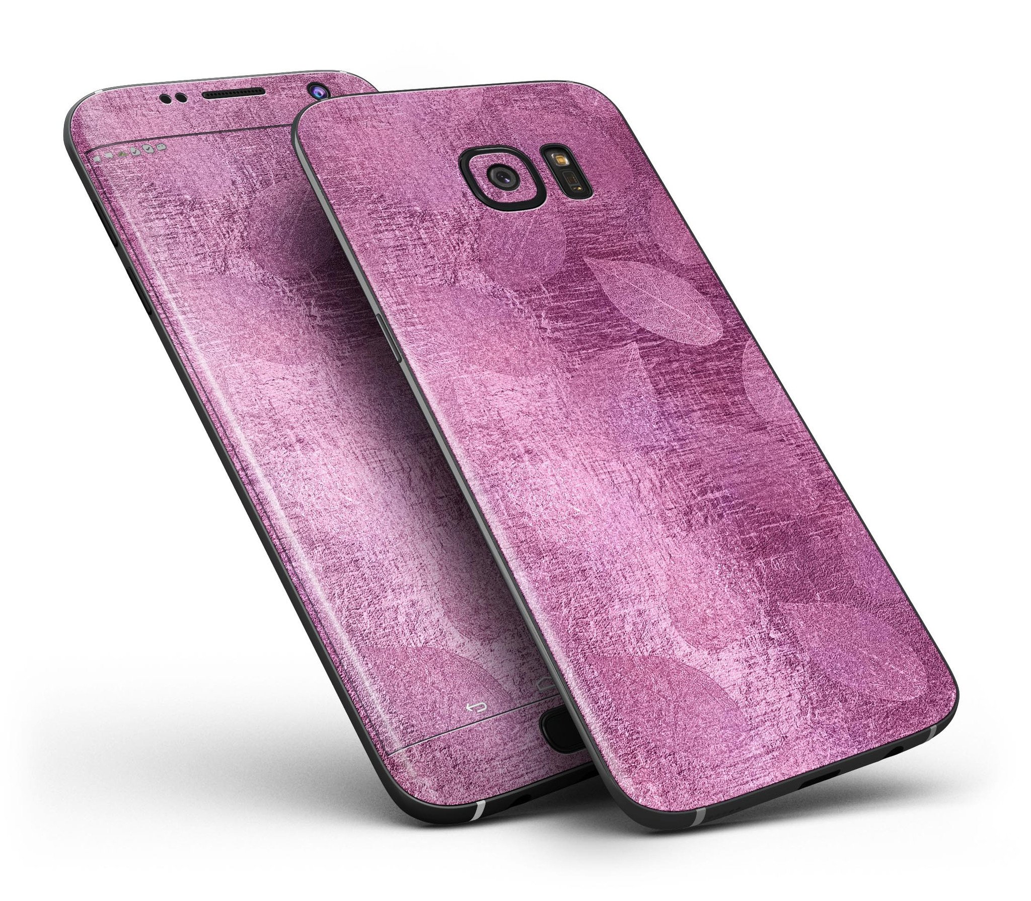 Glamorous Pink Leaves Full Body Skin-Kit for Samsung Galaxy S7, showcasing vibrant pink leaf design on a sleek device.