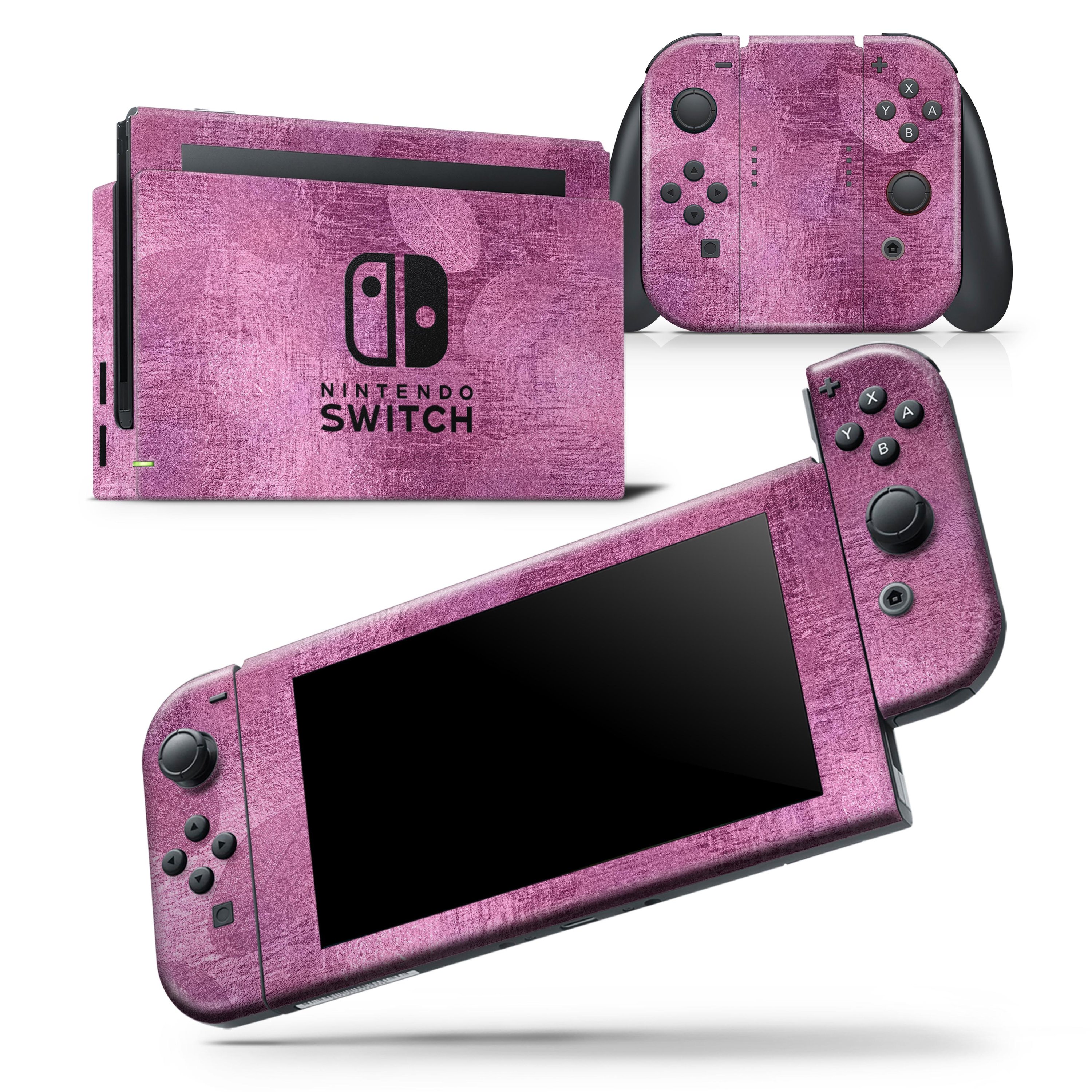 Glamorous Pink Leaves skin wrap decal for Nintendo Switch Lite, showcasing vibrant pink leaf design on a sleek console.