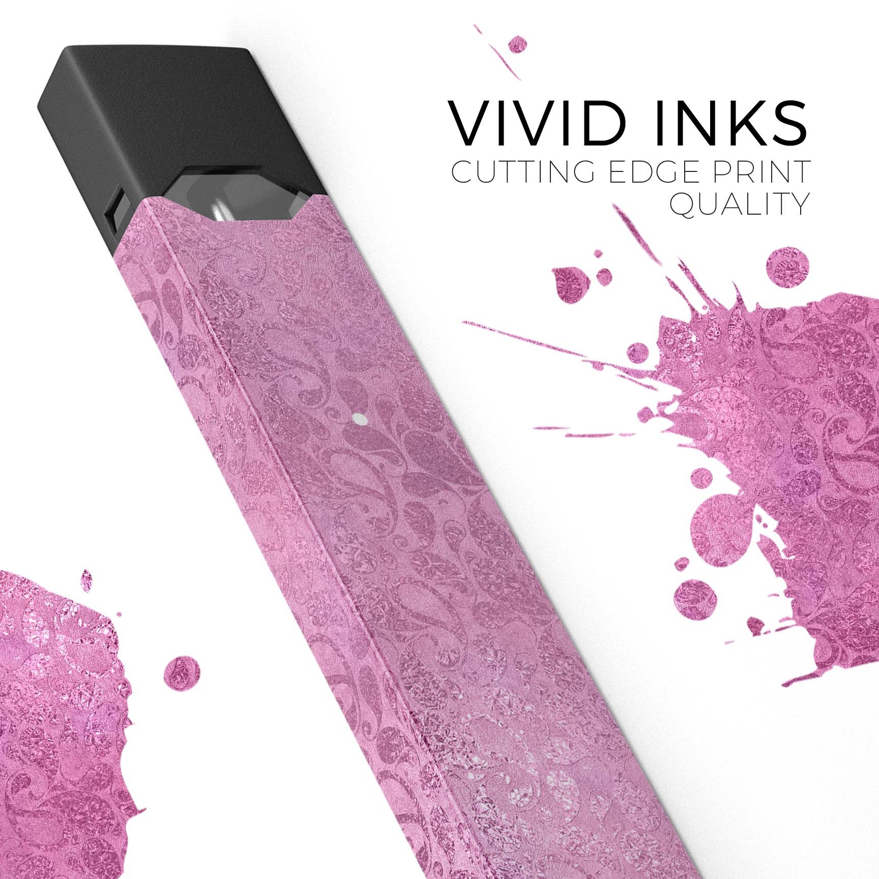 Glamorous Pink Paisley Pattern skin-wrap for JUUL vaping device, showcasing vibrant colors and intricate design.