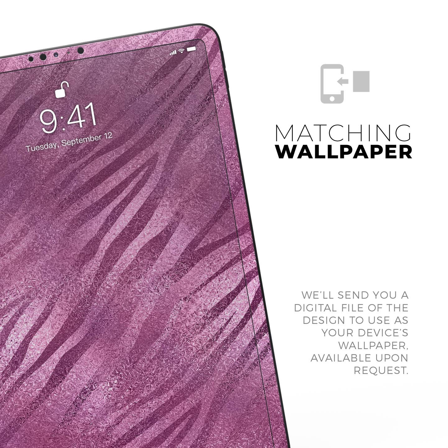 Glamorous Pink Toned Zebra skin decal for Apple iPad, showcasing a stylish zebra pattern with a glossy finish.