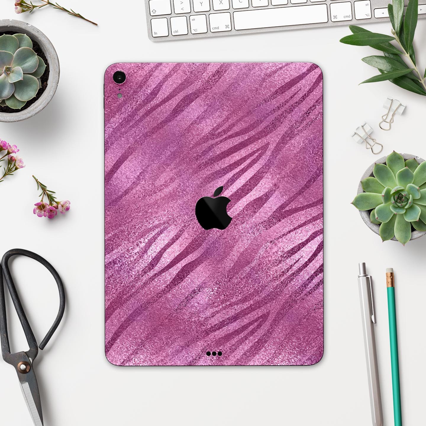 Glamorous Pink Toned Zebra skin decal for Apple iPad, showcasing a stylish zebra pattern with a glossy finish.