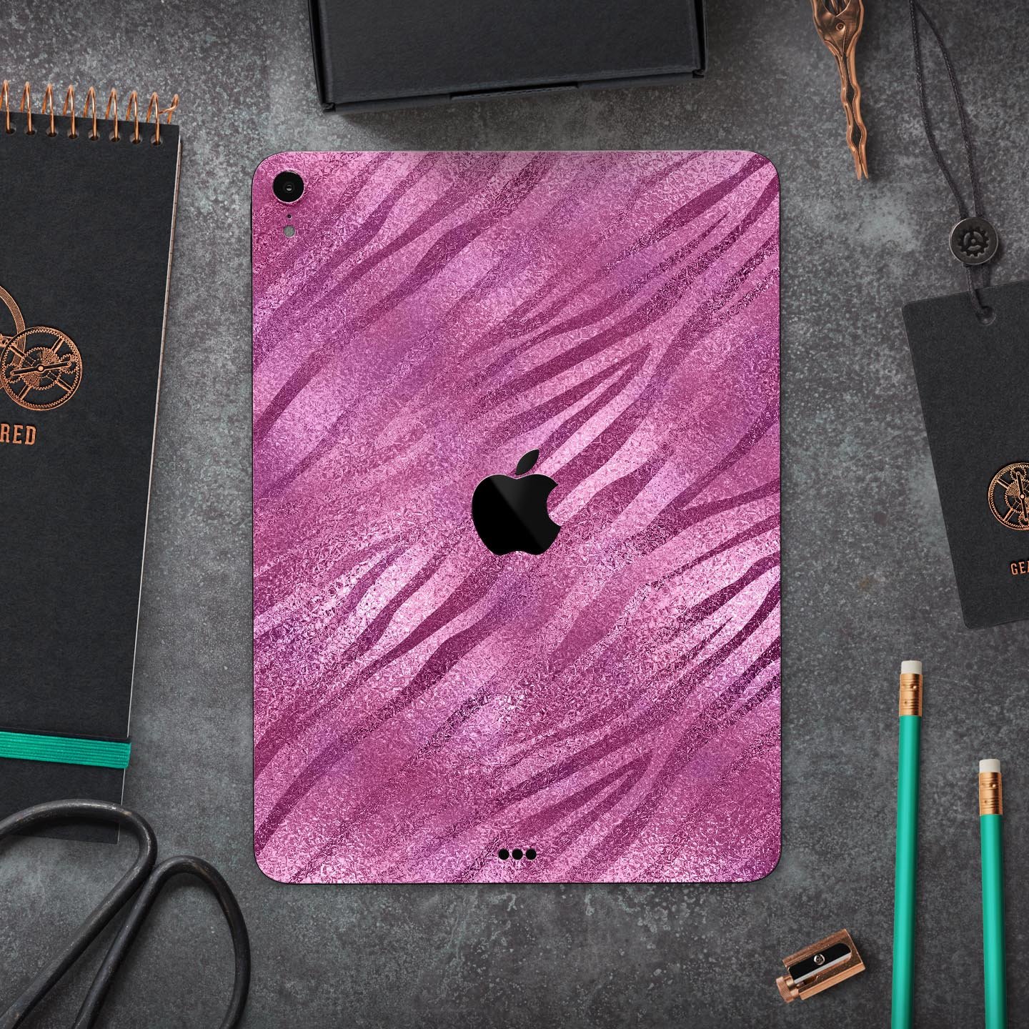 Glamorous Pink Toned Zebra skin decal for Apple iPad, showcasing a stylish zebra pattern with a glossy finish.