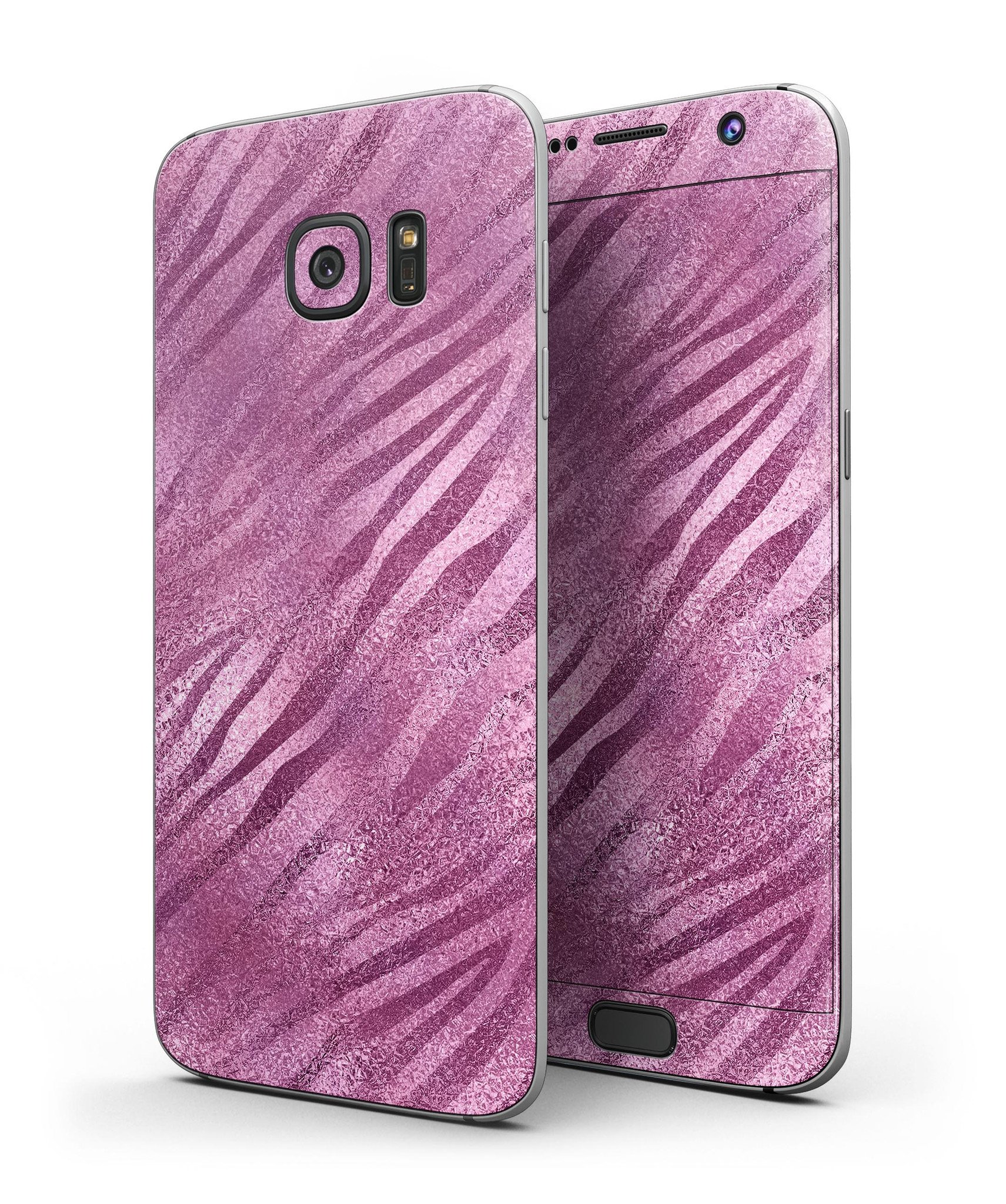 Glamorous Pink Toned Zebra Skin-Kit for Samsung Galaxy S7 and S7 Edge, showcasing vibrant pink zebra pattern on a sleek device.