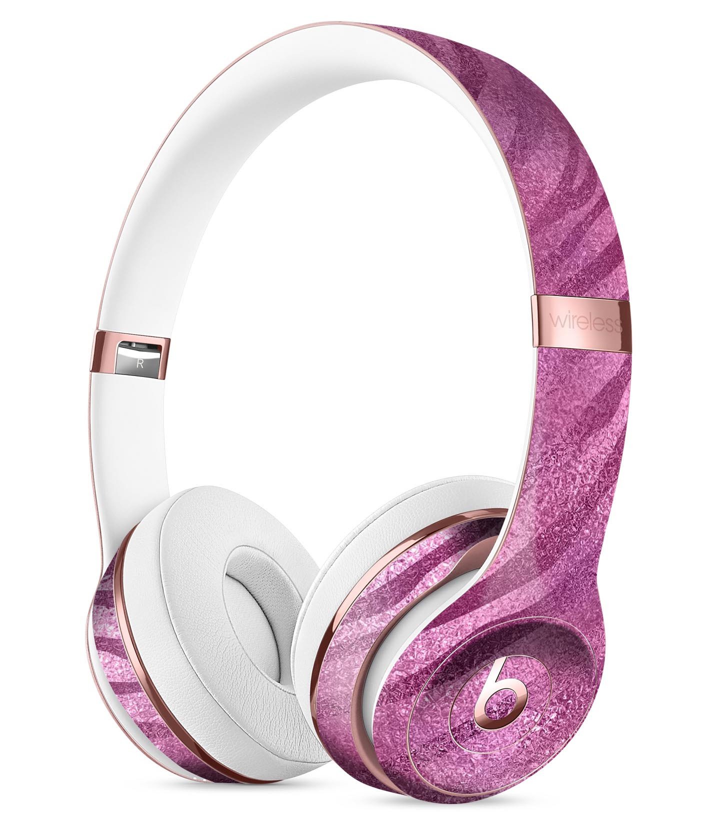 Glamorous Pink Toned Zebra Full-Body Skin Kit for Beats by Dre, showcasing vibrant pink zebra pattern on sleek vinyl material.