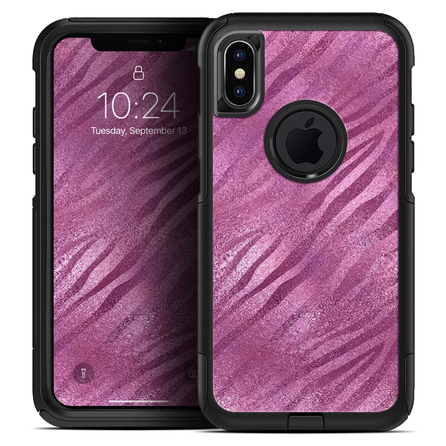 Glamorous Pink Toned Zebra Skin Kit for iPhone OtterBox Cases, showcasing vibrant pink zebra pattern on a sleek surface.