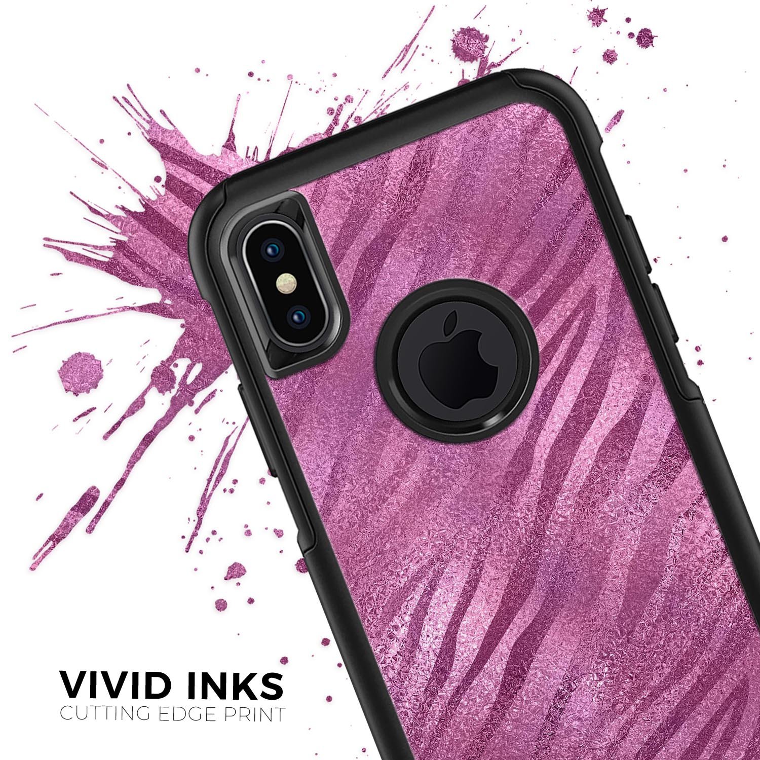 Glamorous Pink Toned Zebra Skin Kit for iPhone OtterBox Cases, showcasing vibrant pink zebra pattern on a sleek surface.