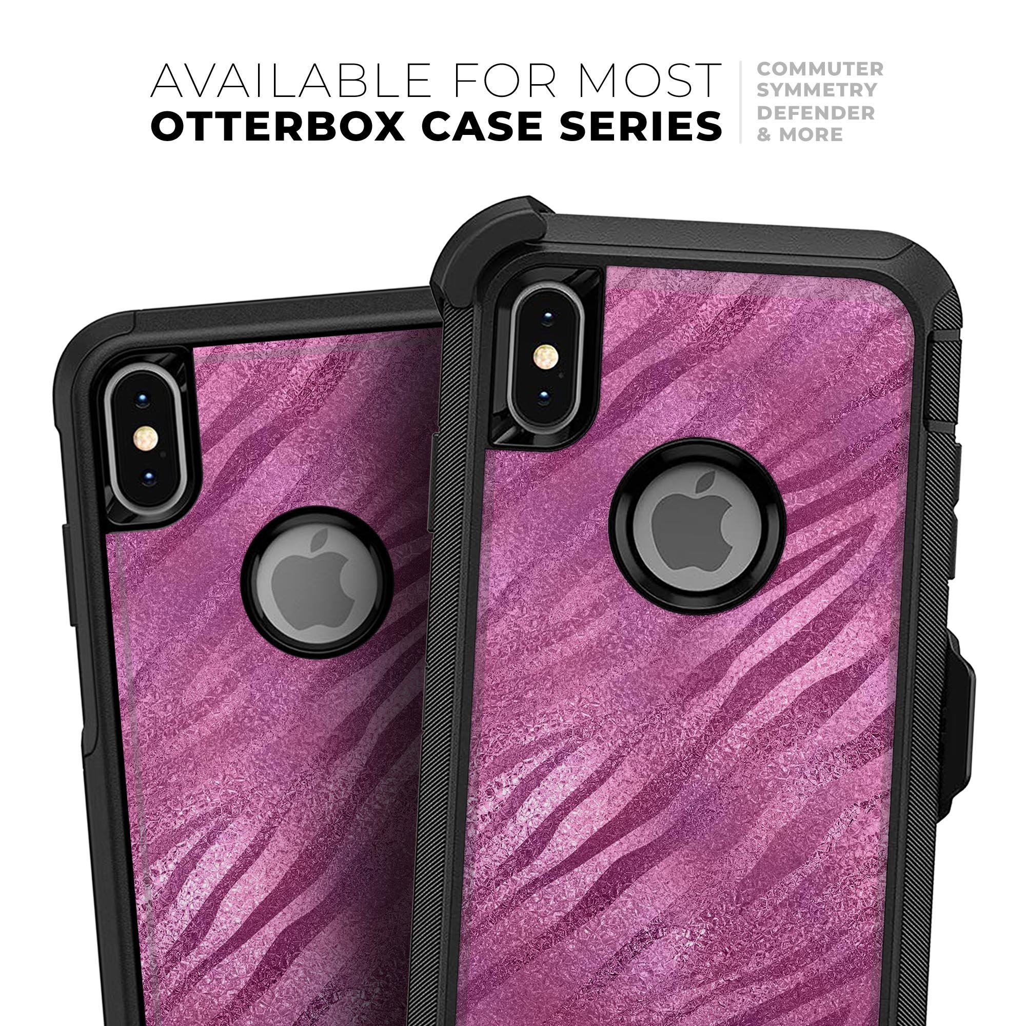 Glamorous Pink Toned Zebra Skin Kit for iPhone OtterBox Cases, showcasing vibrant pink zebra pattern on a sleek surface.