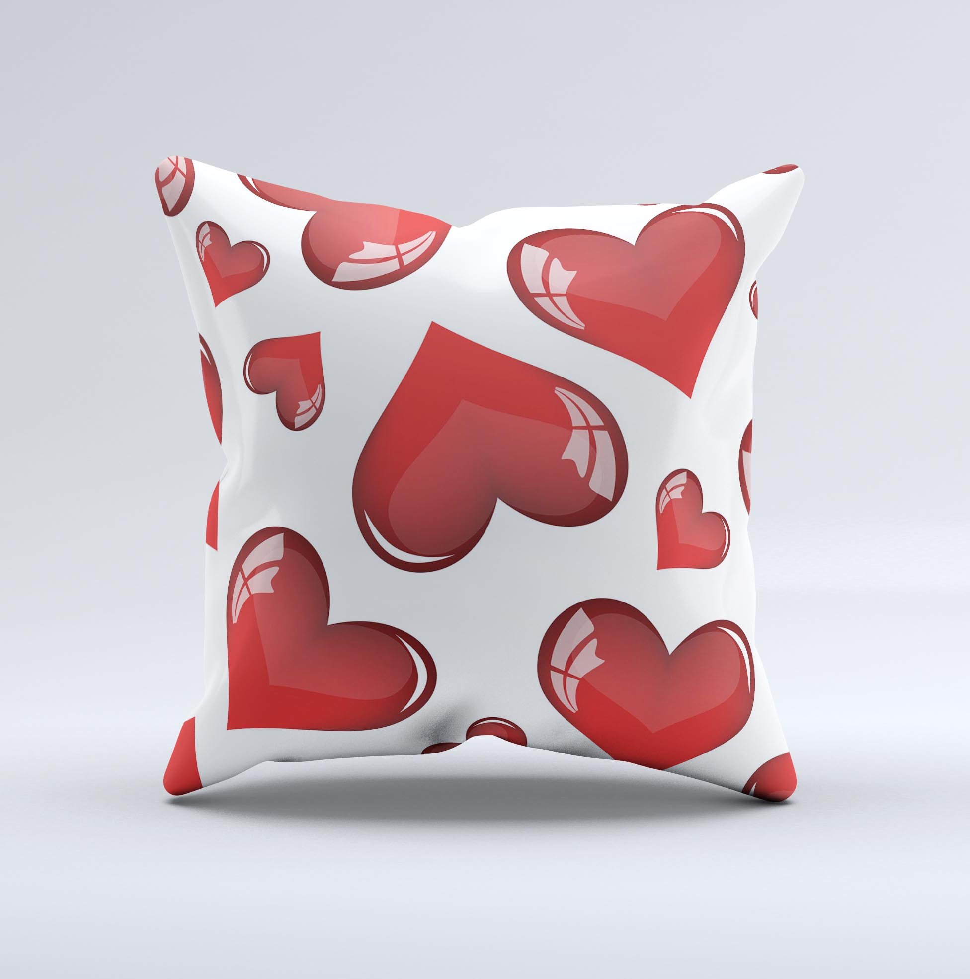 Glossy Red 3D Love Hearts decorative throw pillow with vibrant colors and unique hand-crafted design.