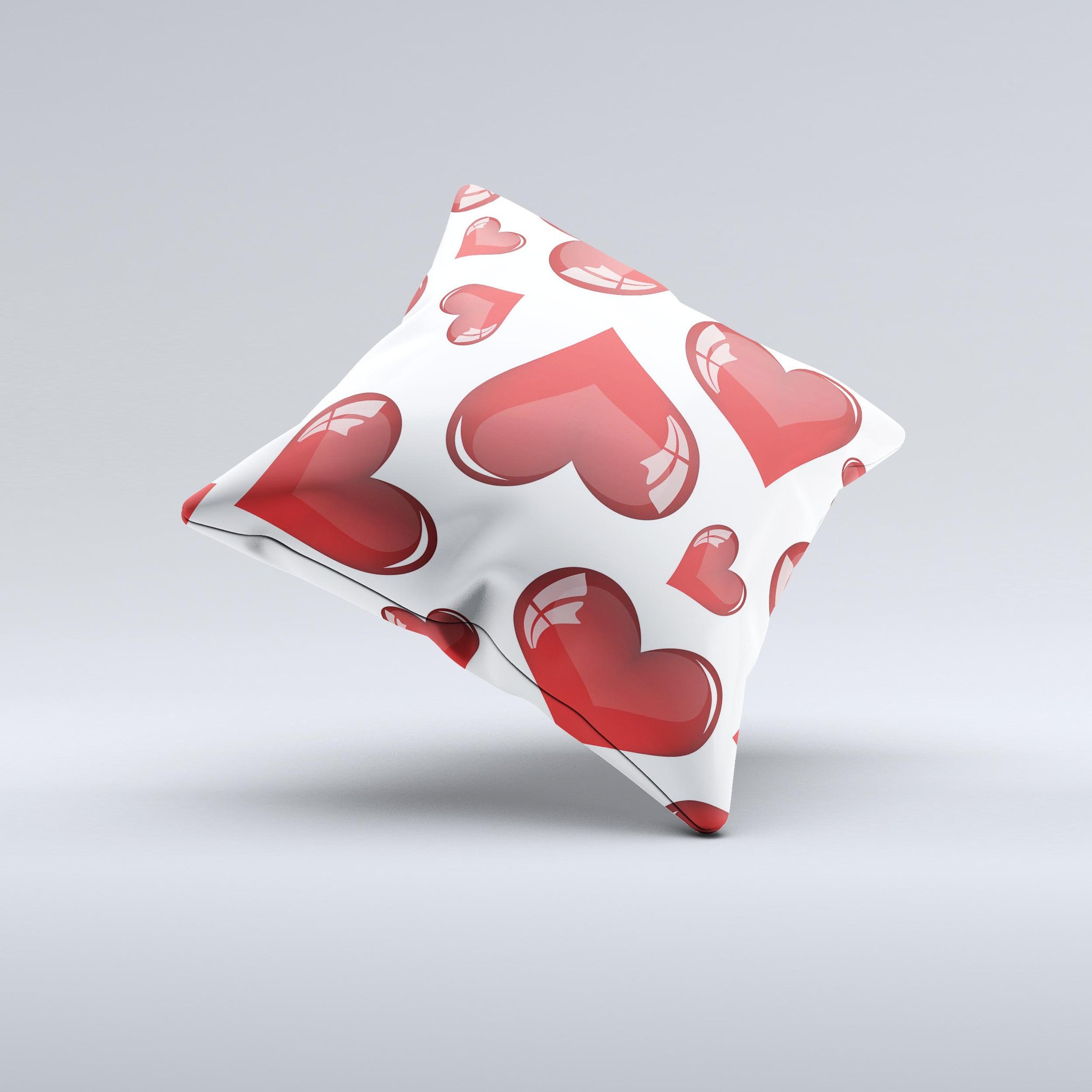 Glossy Red 3D Love Hearts decorative throw pillow with vibrant colors and unique hand-crafted design.