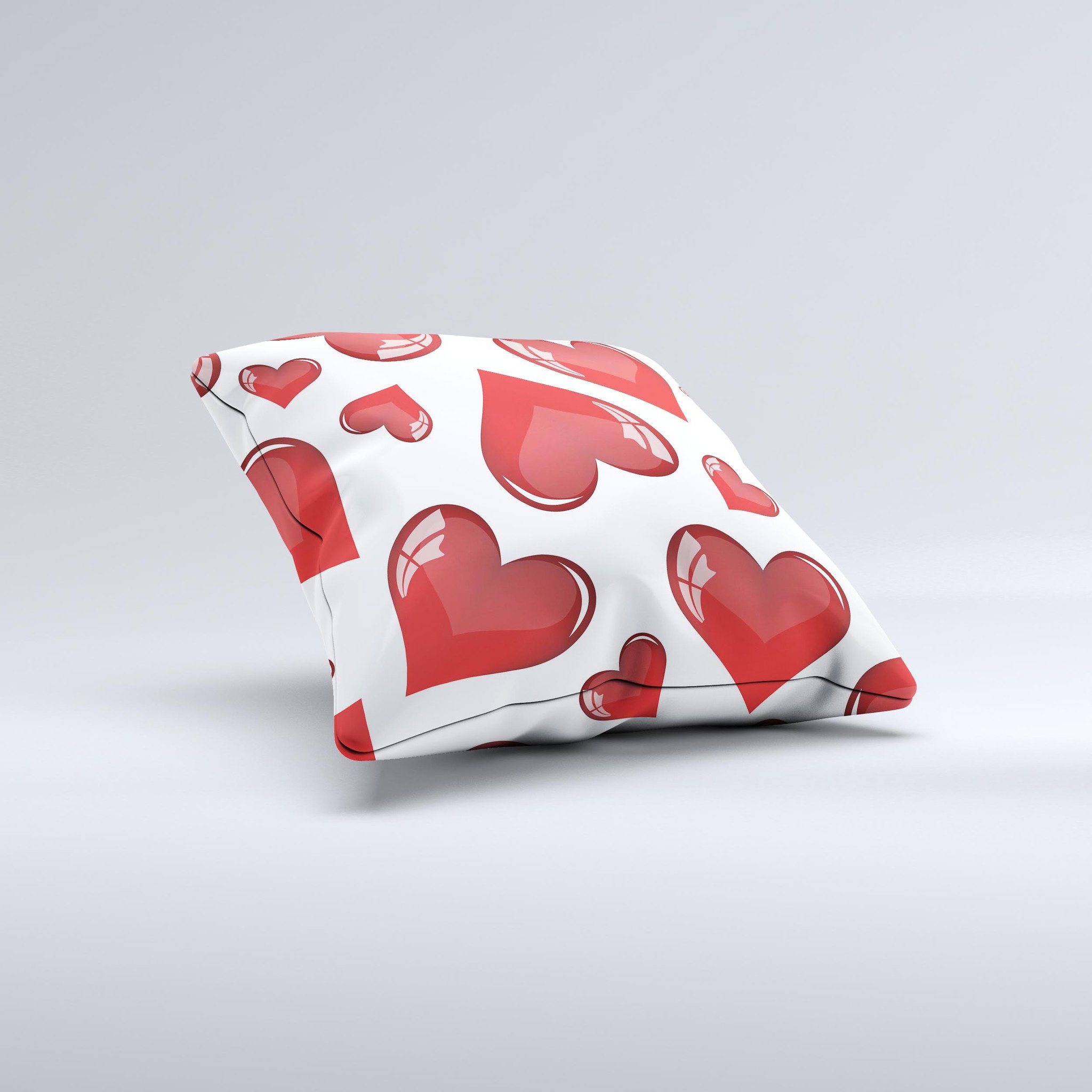 Glossy Red 3D Love Hearts decorative throw pillow with vibrant colors and unique hand-crafted design.