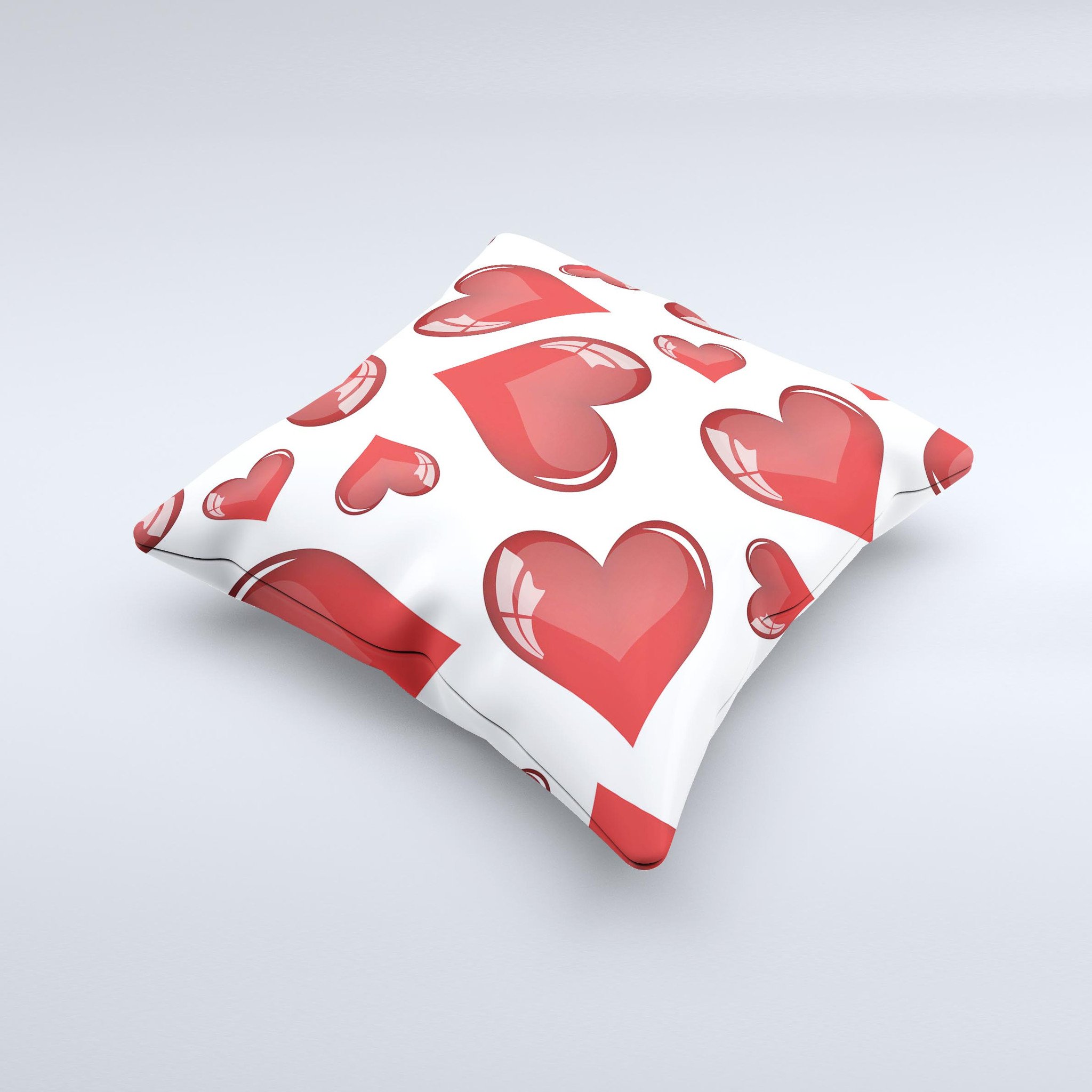 Glossy Red 3D Love Hearts decorative throw pillow with vibrant colors and unique hand-crafted design.