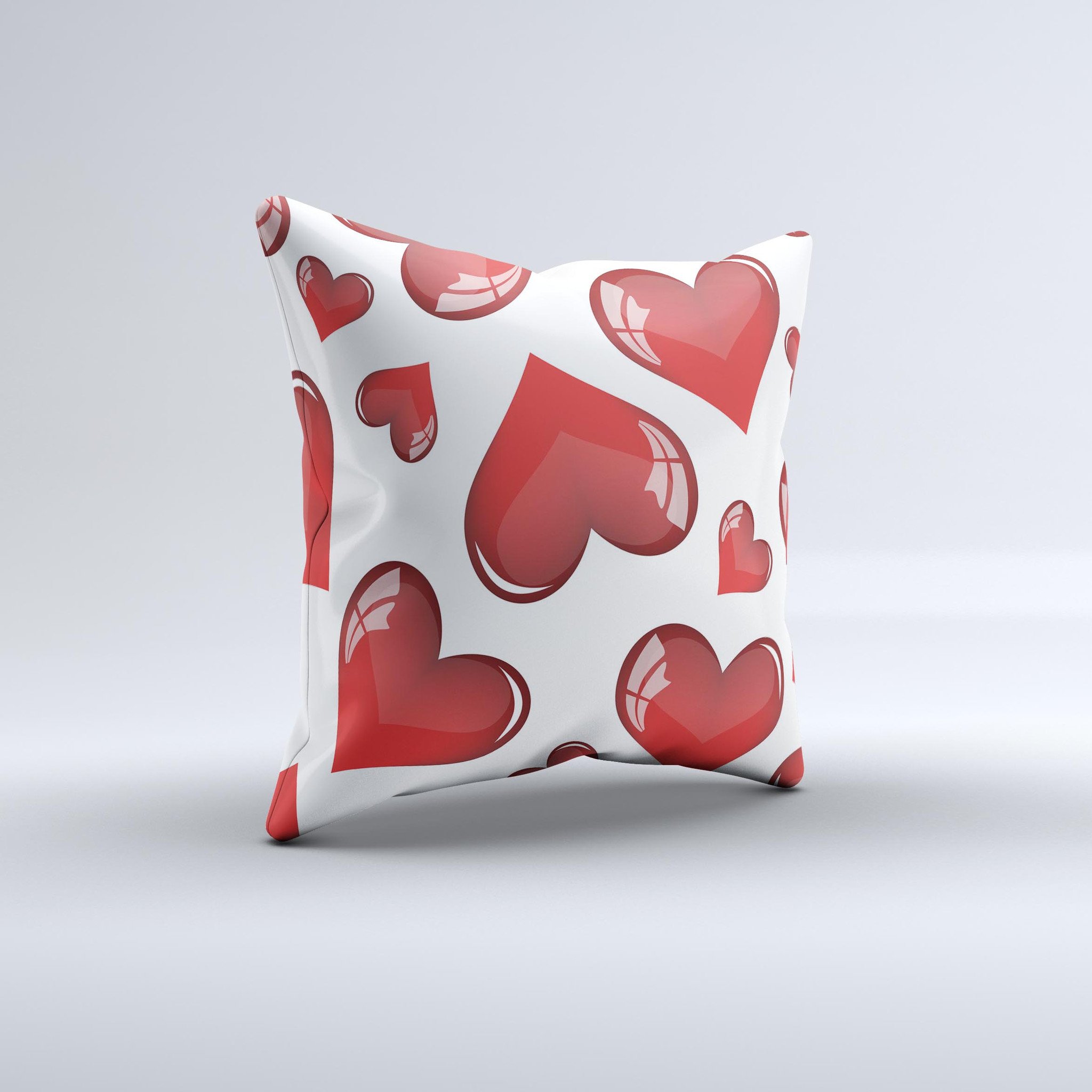 Glossy Red 3D Love Hearts decorative throw pillow with vibrant colors and unique hand-crafted design.