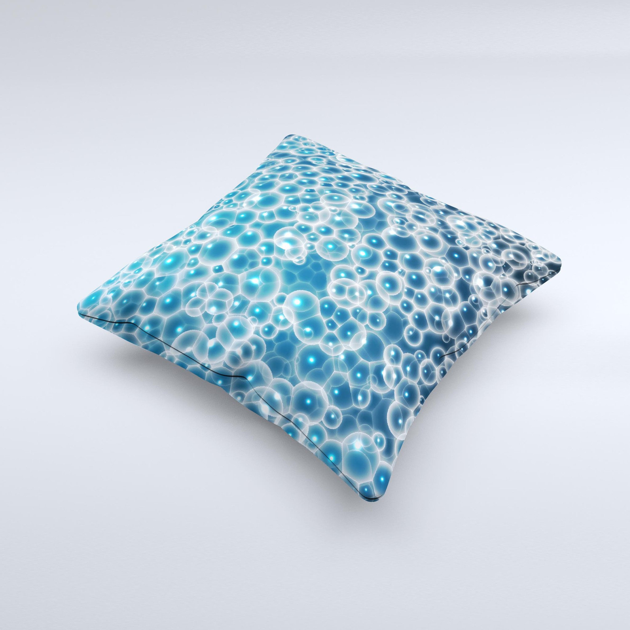 Glowing Blue Cells Ink-Fuzed Decorative Throw Pillow showcasing vibrant blue designs on a soft fabric, handcrafted in Virginia.