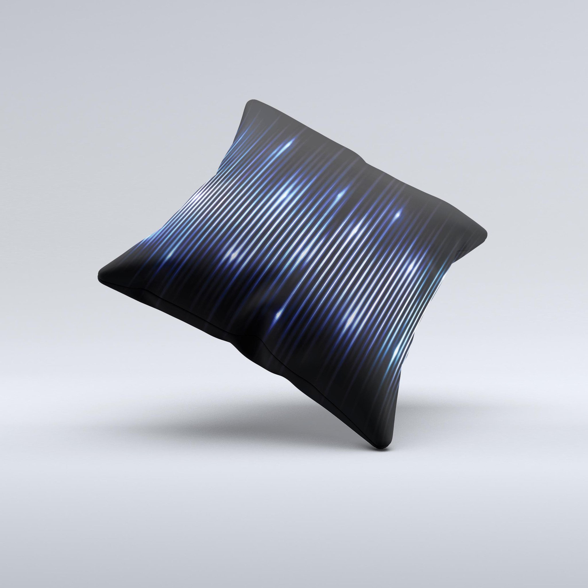 Glowing Blue WaveLengths ink-Fuzed Decorative Throw Pillow showcasing vibrant blue wave patterns on a soft fabric.