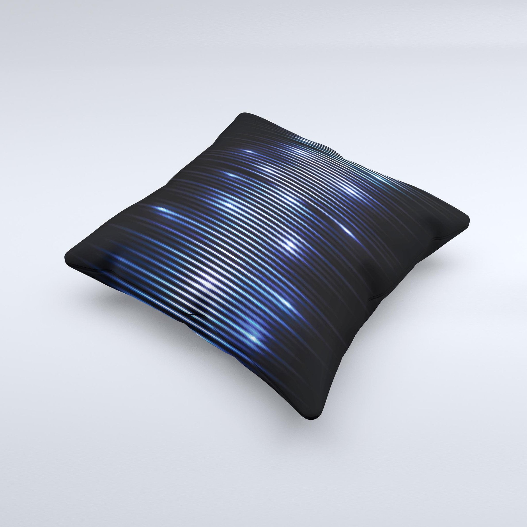 Glowing Blue WaveLengths ink-Fuzed Decorative Throw Pillow showcasing vibrant blue wave patterns on a soft fabric.