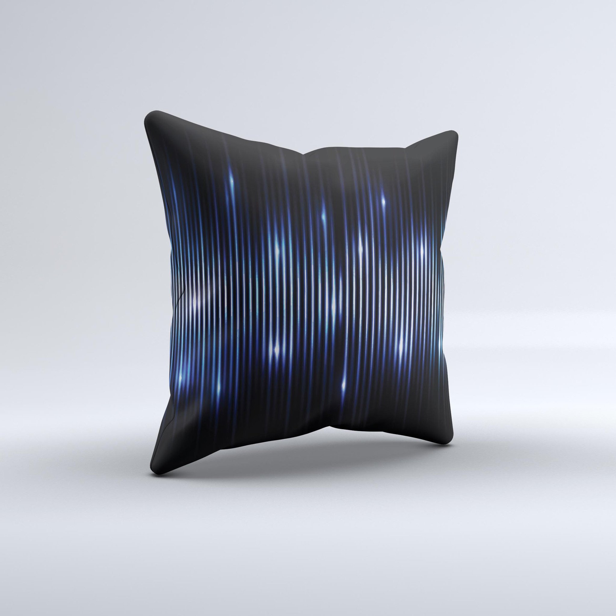 Glowing Blue WaveLengths ink-Fuzed Decorative Throw Pillow showcasing vibrant blue wave patterns on a soft fabric.