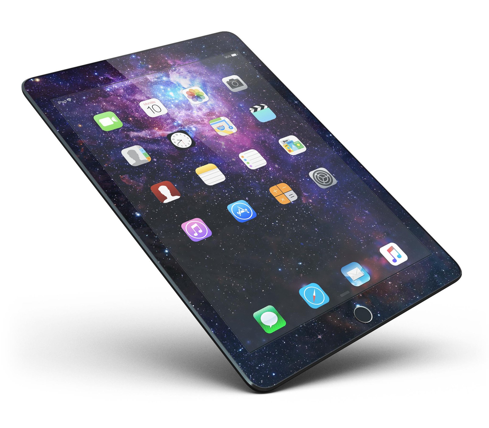 Glowing Deep Space Full Body Skin for iPad Pro, showcasing vibrant cosmic design and premium vinyl material.