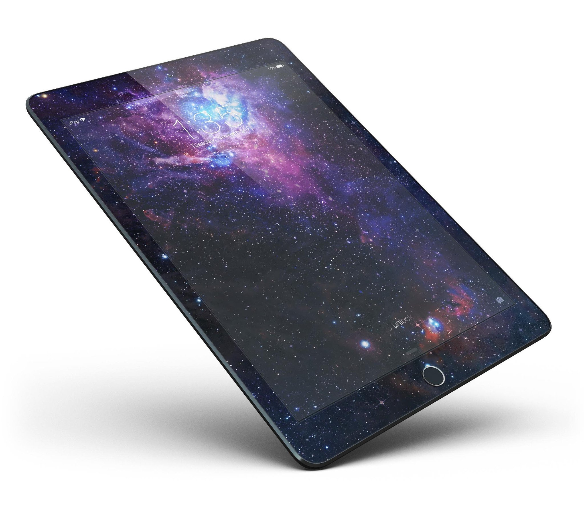 Glowing Deep Space Full Body Skin for iPad Pro, showcasing vibrant cosmic design and premium vinyl material.