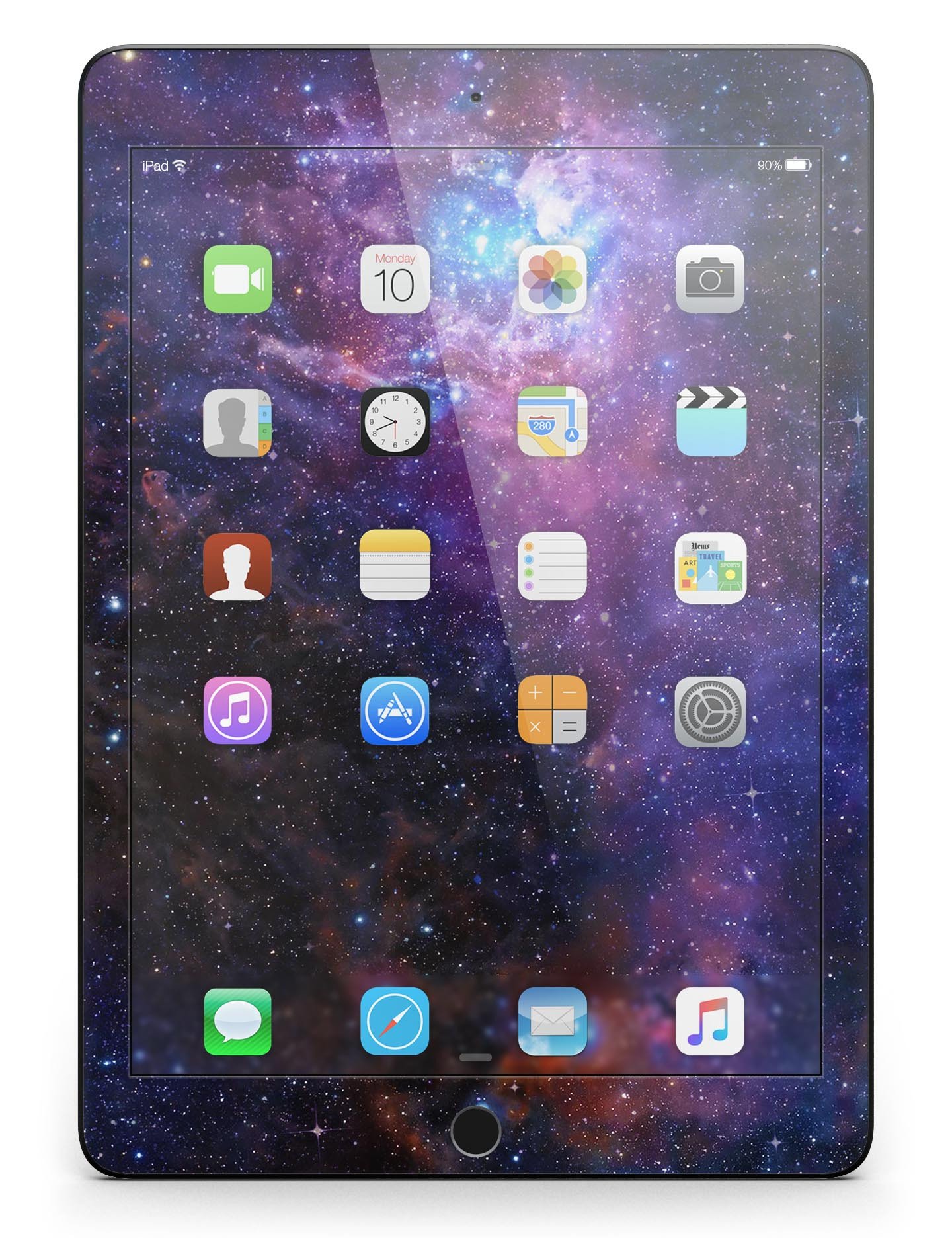 Glowing Deep Space Full Body Skin for iPad Pro, showcasing vibrant cosmic design and premium vinyl material.