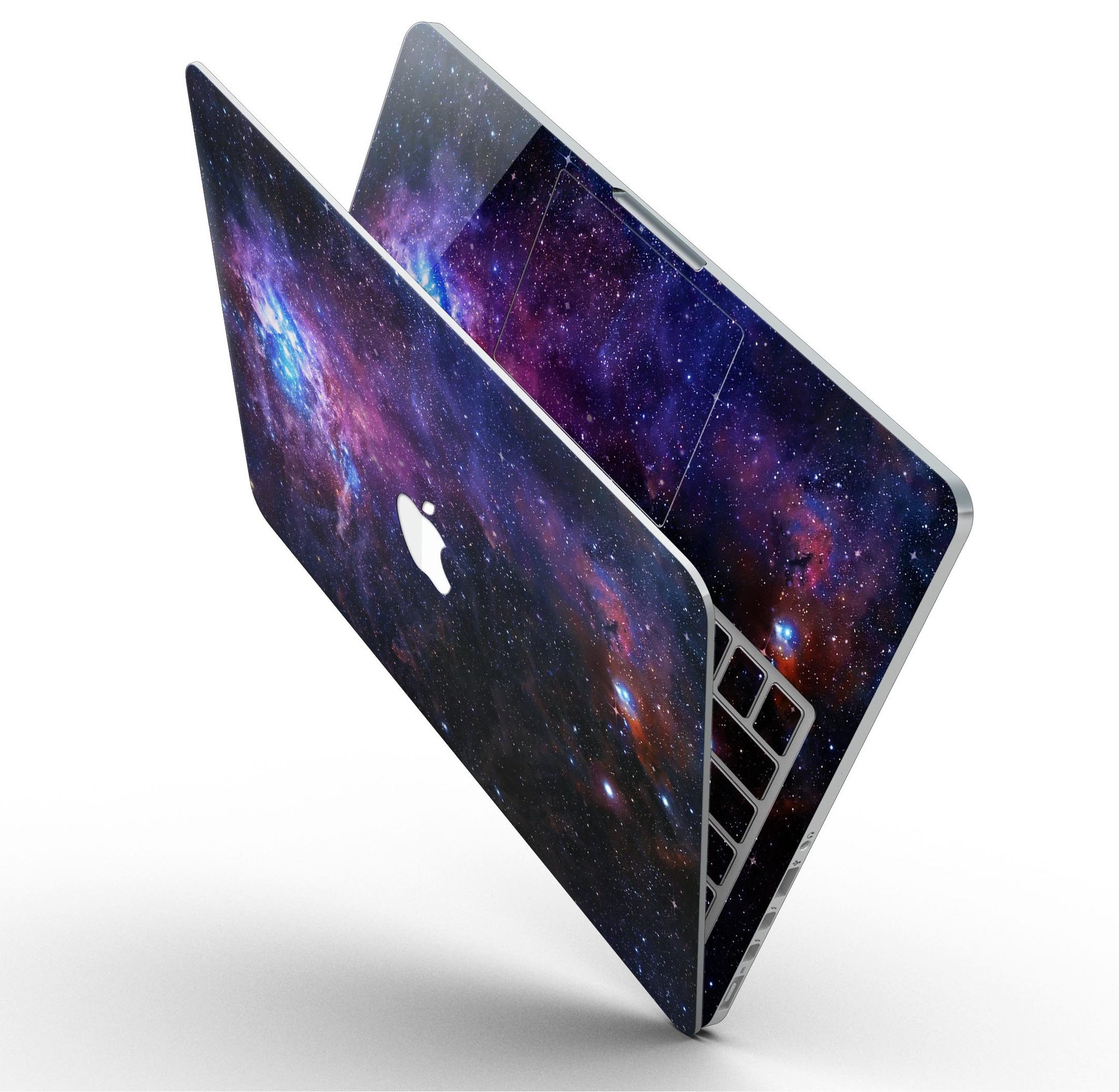 Glowing Deep Space skin applied to a MacBook Pro with Retina Display, showcasing its vibrant design and full coverage.