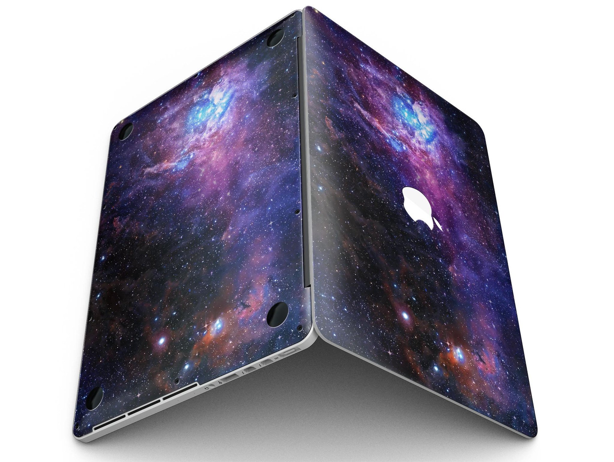 Glowing Deep Space skin applied to a MacBook Pro with Retina Display, showcasing its vibrant design and full coverage.