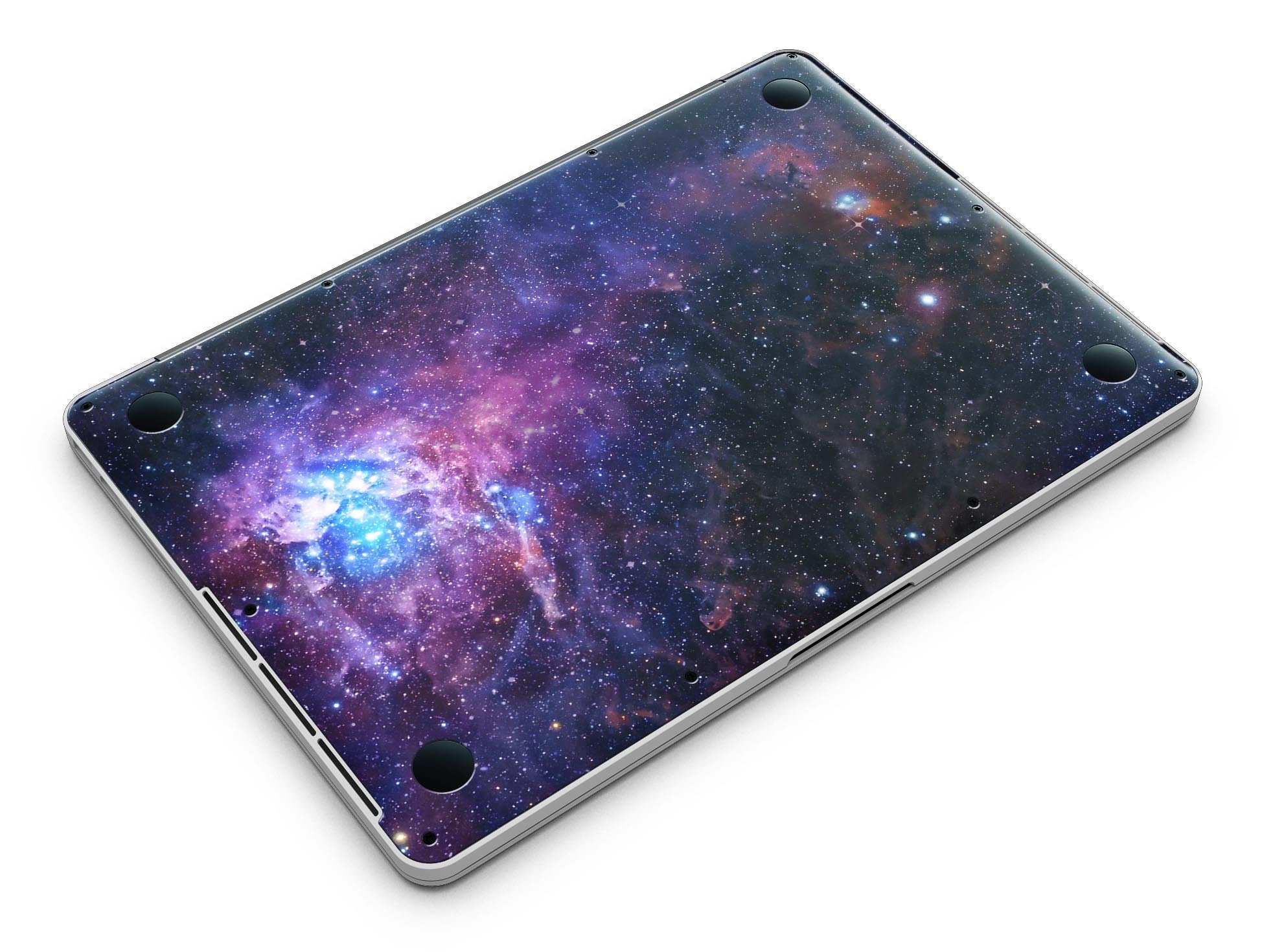 Glowing Deep Space skin applied to a MacBook Pro with Retina Display, showcasing its vibrant design and full coverage.