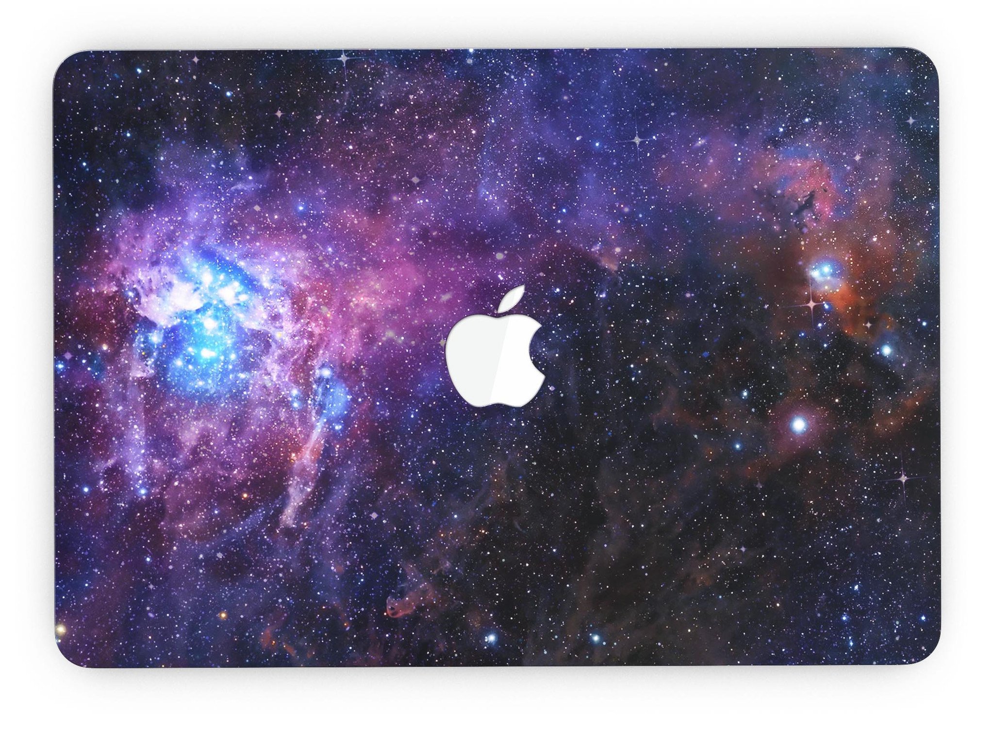 Glowing Deep Space skin applied to a MacBook Pro with Retina Display, showcasing its vibrant design and full coverage.