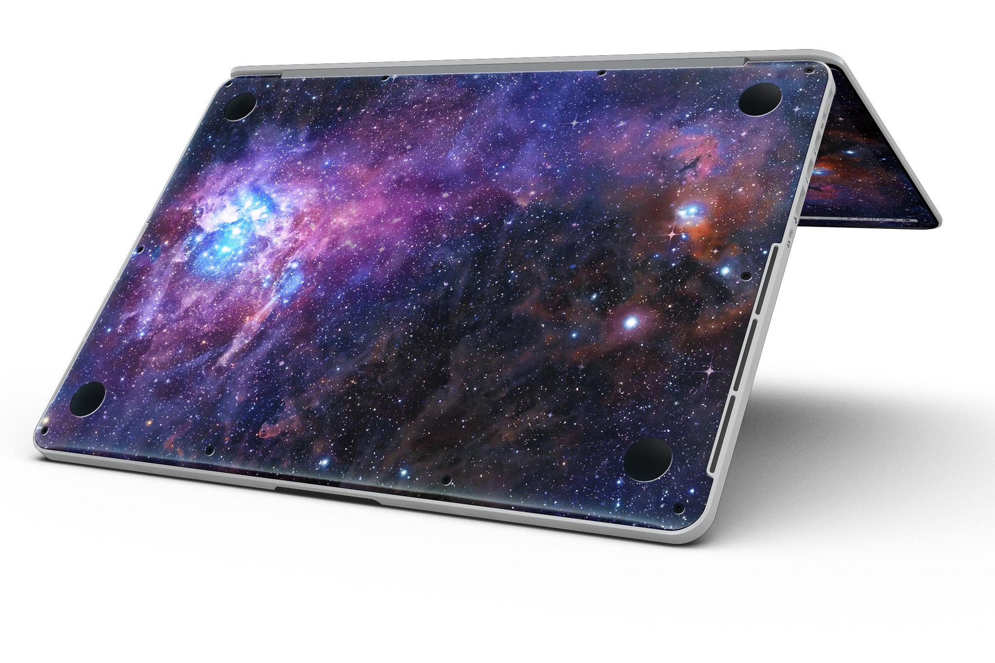 Glowing Deep Space skin applied to a MacBook Pro with Retina Display, showcasing its vibrant design and full coverage.