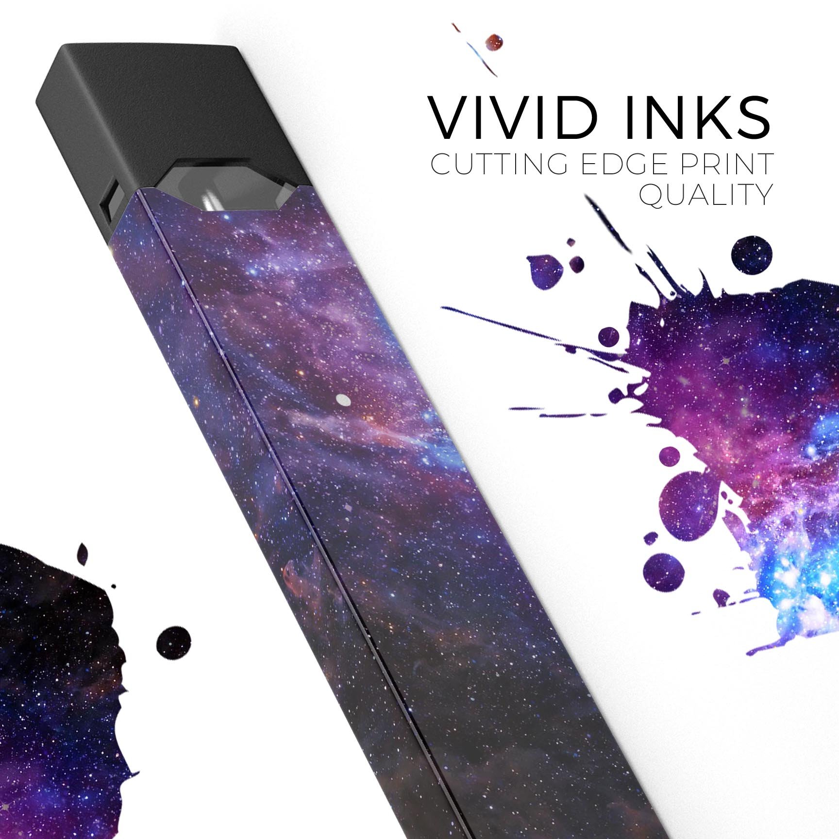 Glowing Deep Space skin-wrap sticker designed for JUUL vaping device, showcasing vibrant colors and intricate design.