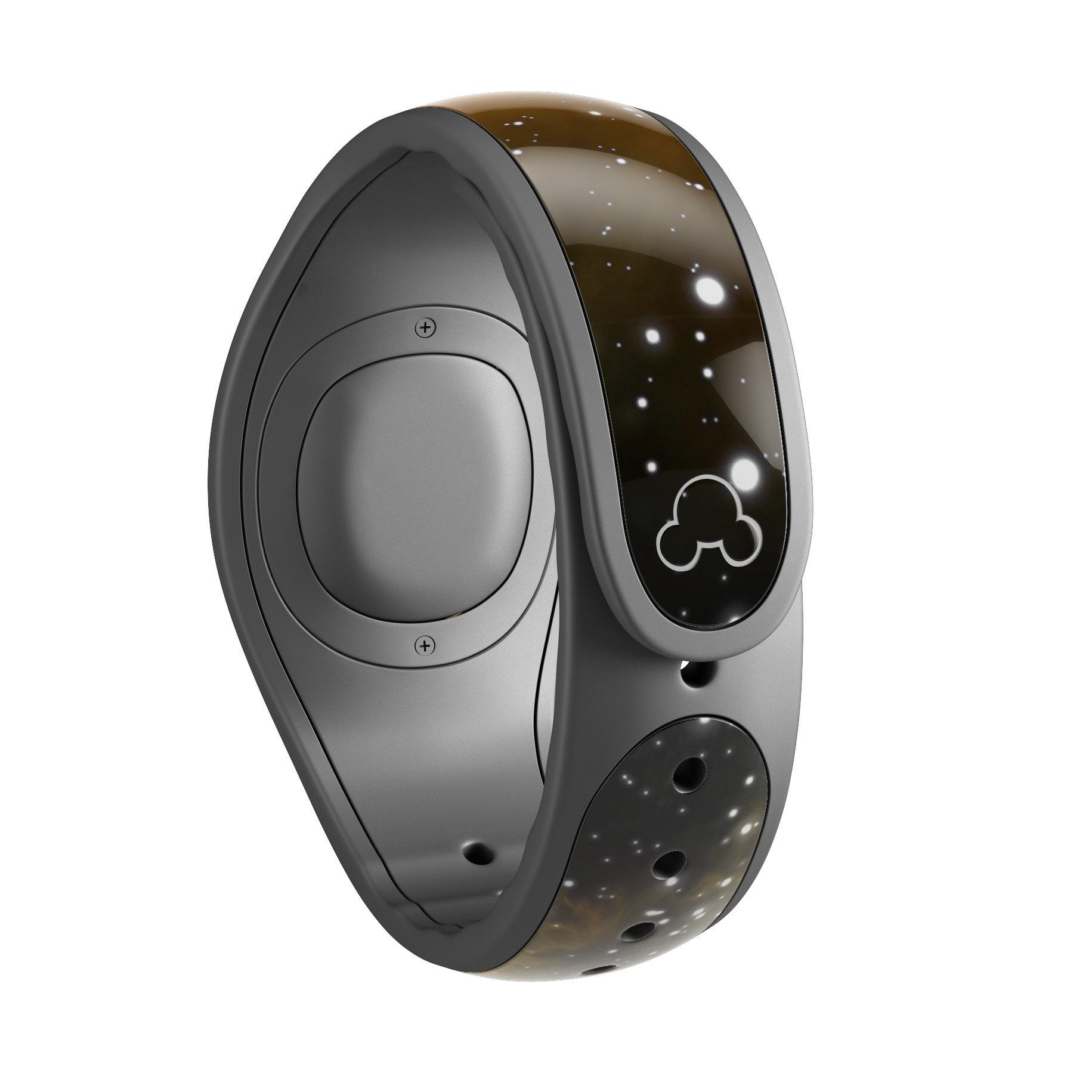 Glowing Gold & Black Nebula decal skin wrap kit for Disney Magic Band, showcasing a vibrant and stylish design.