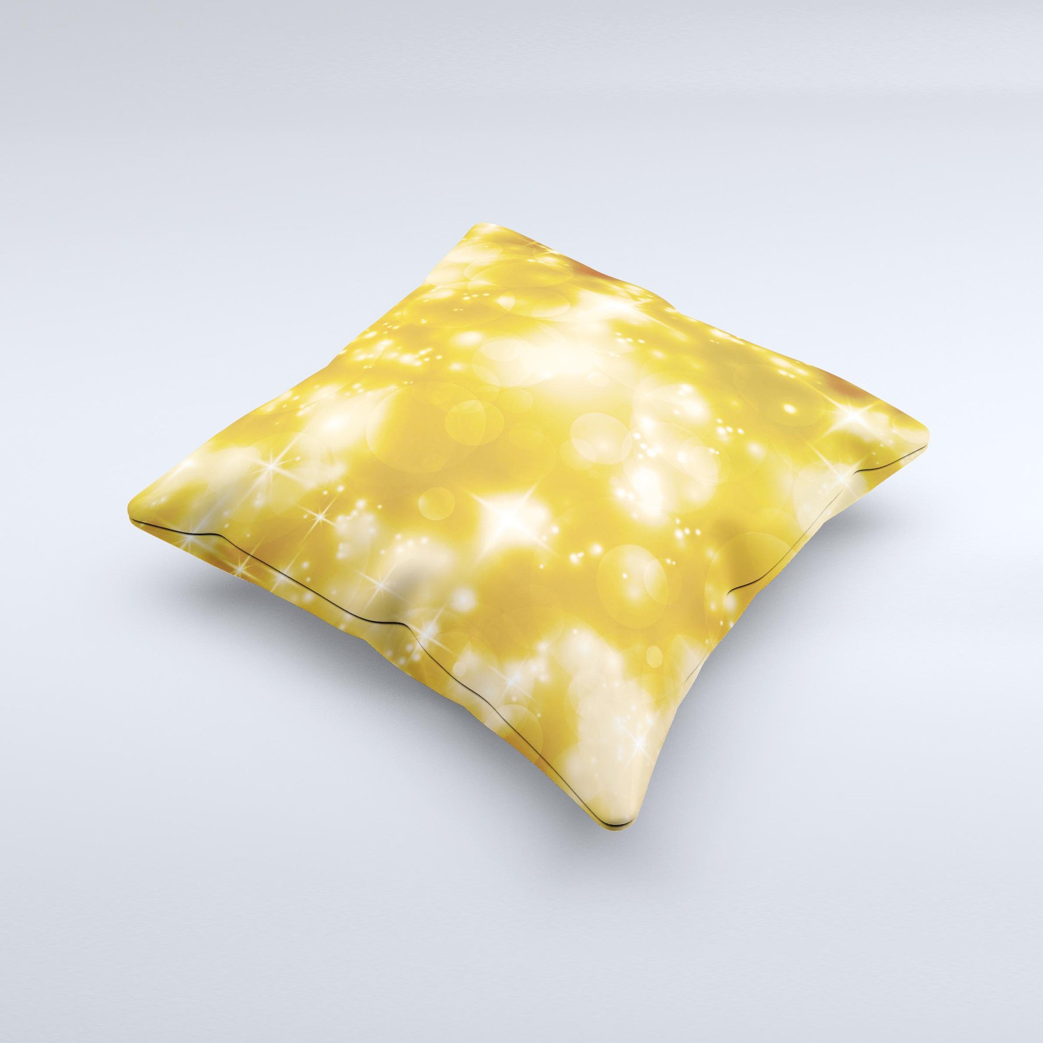 A beautifully handcrafted decorative throw pillow featuring a glowing golden light design, made in Virginia with high-quality materials.