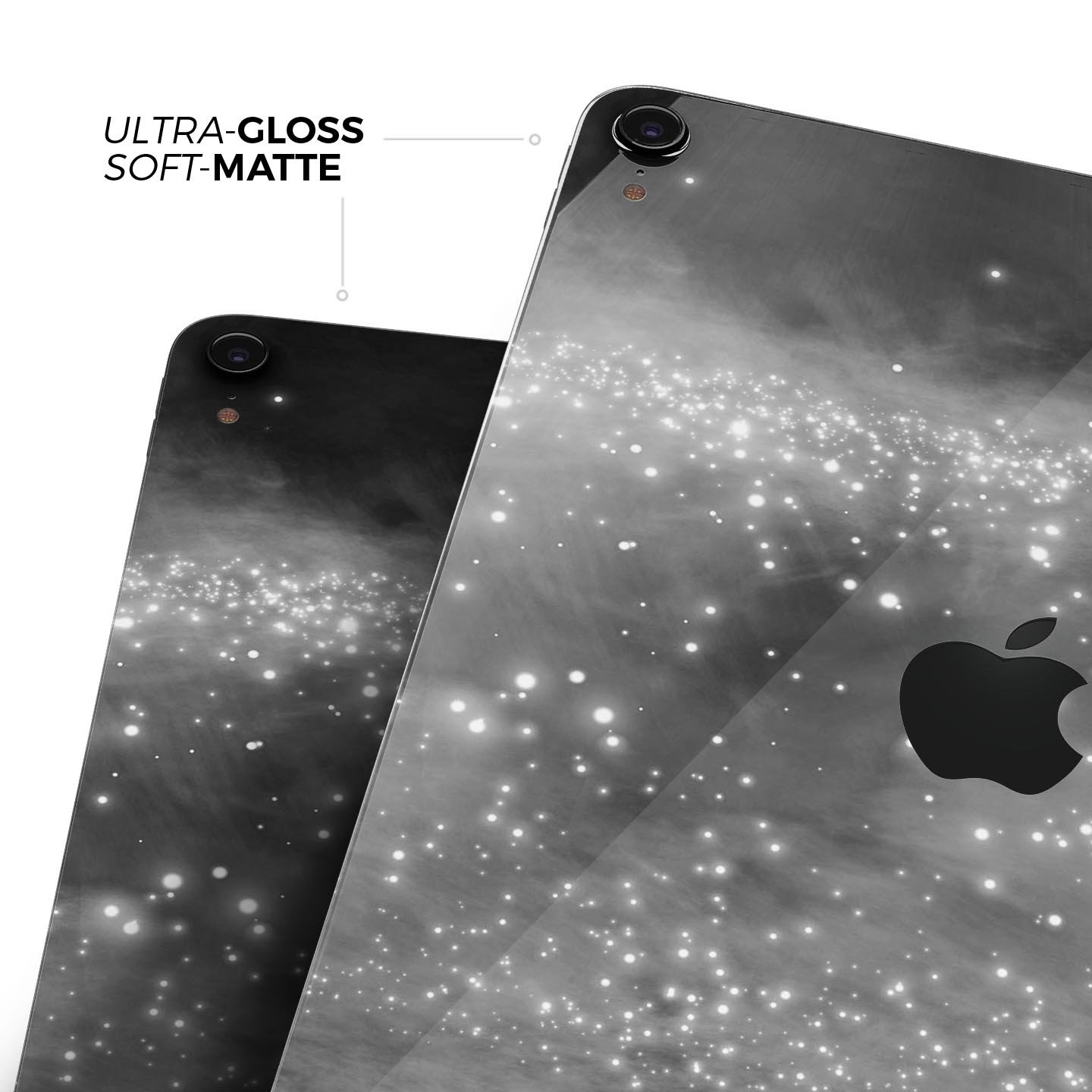 Glowing Grayscale Orbs of Light skin decal for Apple devices, showcasing a stylish design with premium finish.