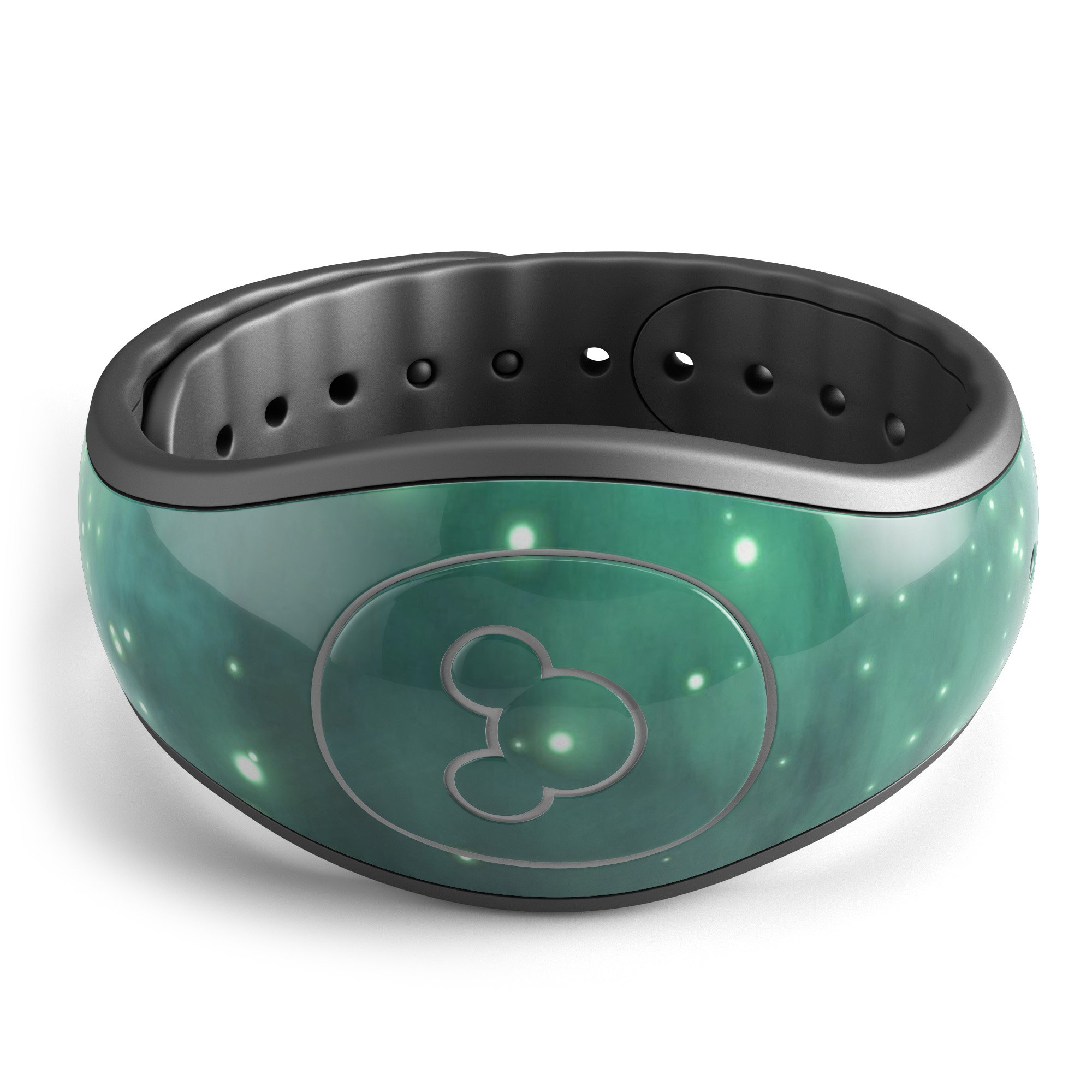 Glowing Green Orbs of Light decal skin wrap kit for Disney Magic Band, showcasing vibrant green orbs on a sleek surface.