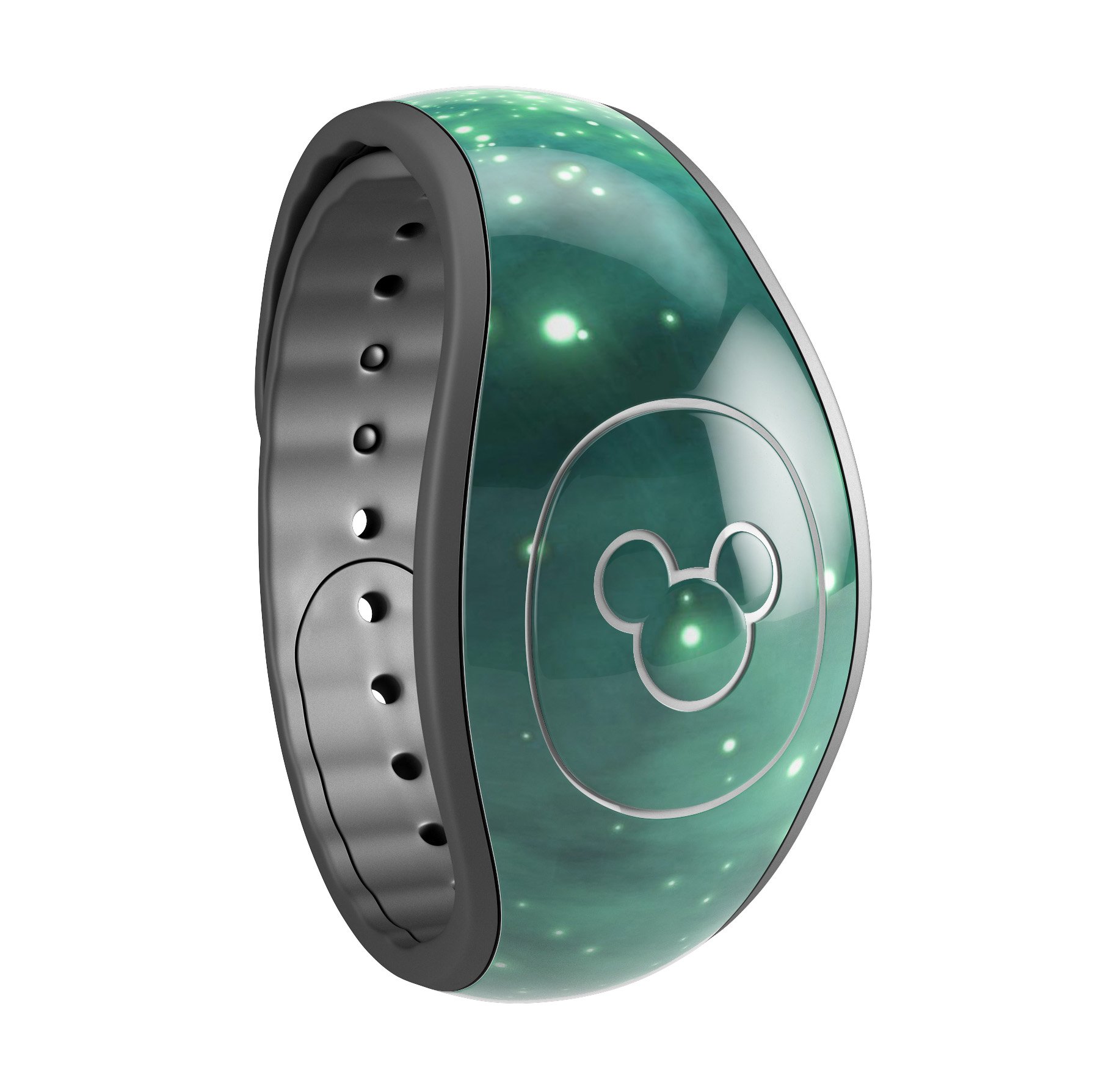 Glowing Green Orbs of Light decal skin wrap kit for Disney Magic Band, showcasing vibrant green orbs on a sleek surface.