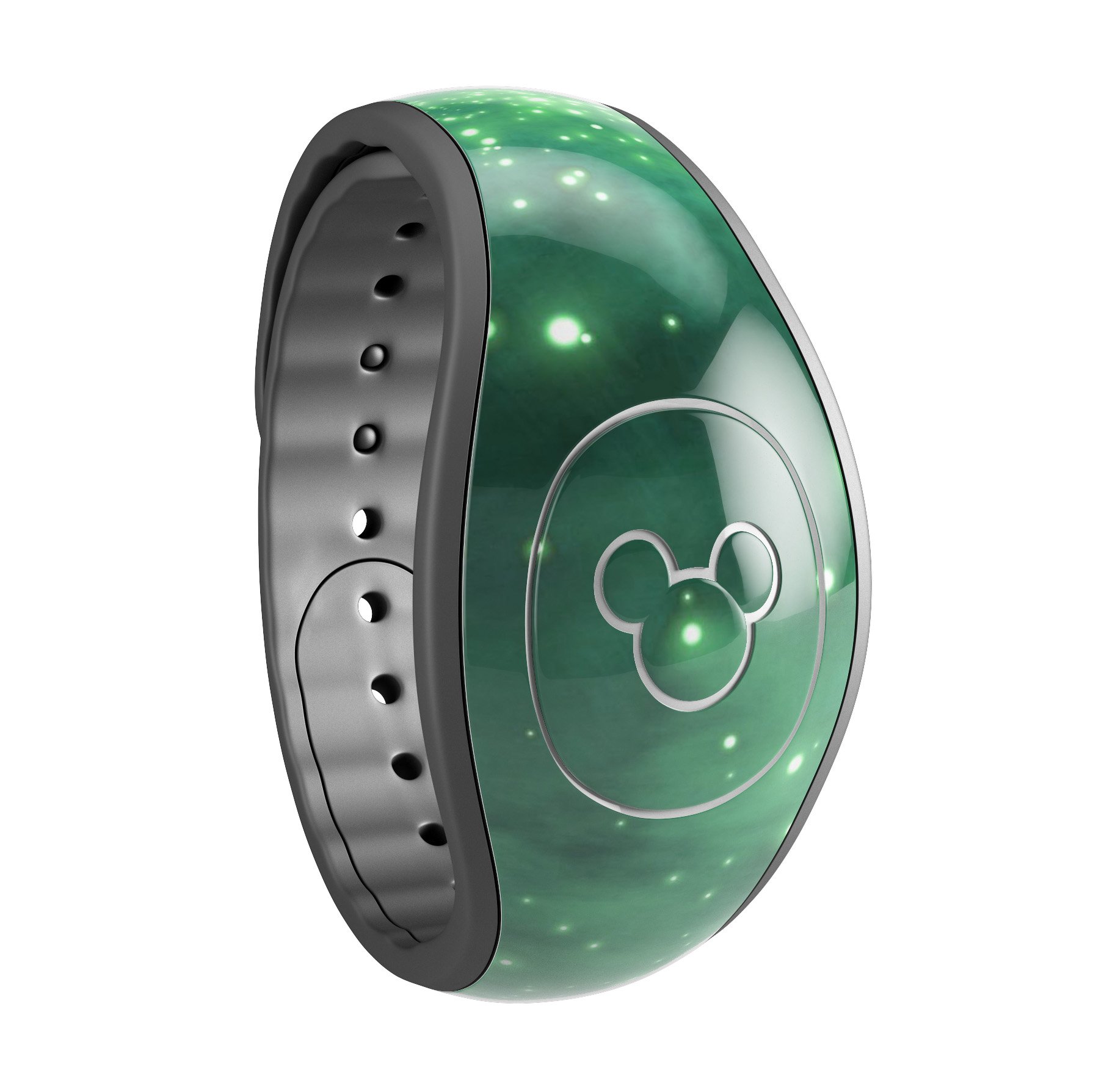 Glowing Green V2 Orbs of Light decal skin wrap kit for Disney Magic Band, showcasing vibrant green orbs on a sleek design.