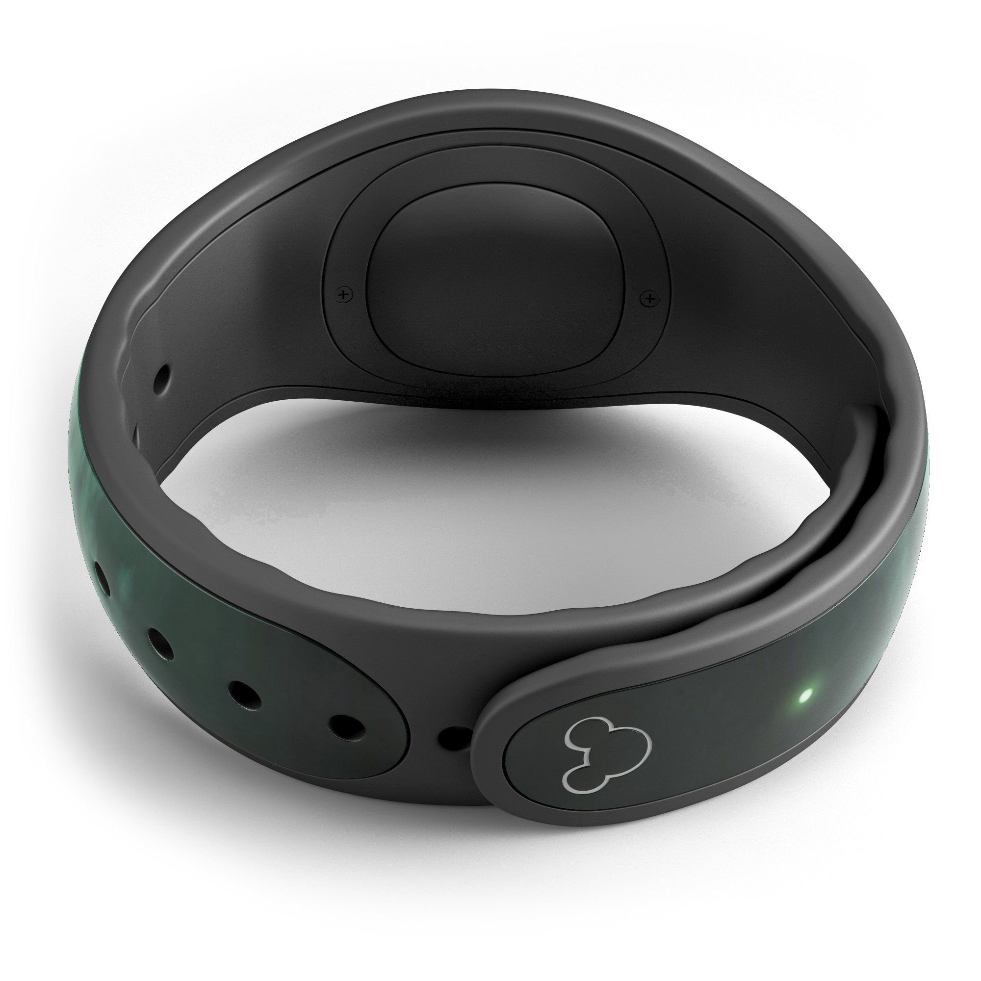 Glowing Green V2 Orbs of Light decal skin wrap kit for Disney Magic Band, showcasing vibrant green orbs on a sleek design.