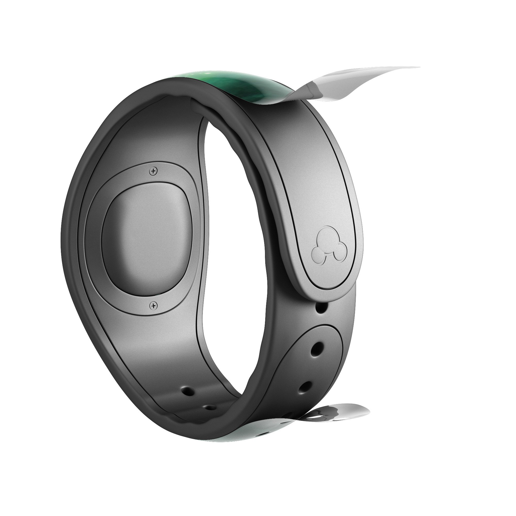 Glowing Green V2 Orbs of Light decal skin wrap kit for Disney Magic Band, showcasing vibrant green orbs on a sleek design.