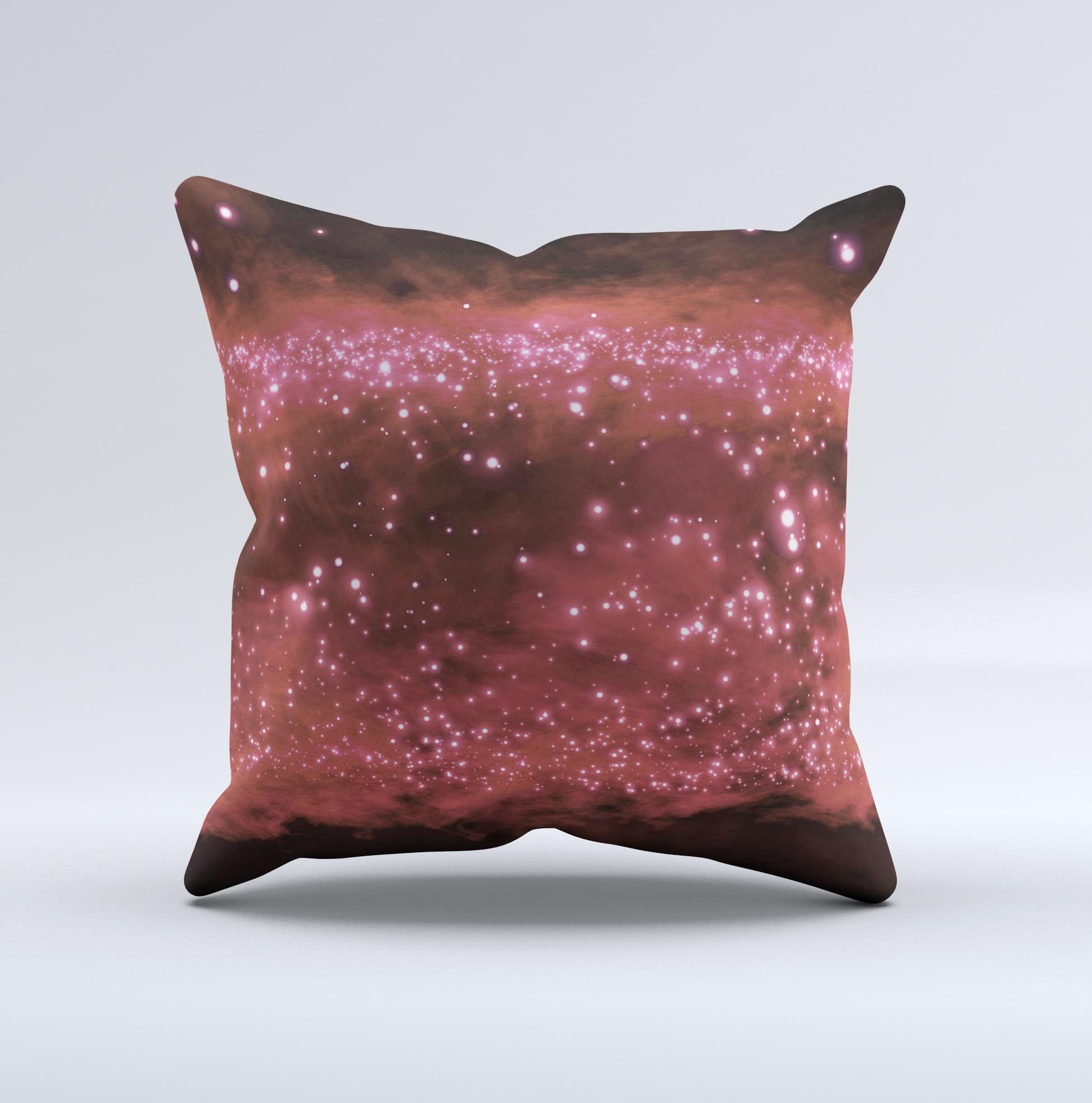 A vibrant decorative throw pillow featuring glowing red orbs of light, handcrafted with high-quality fabric and unique design.